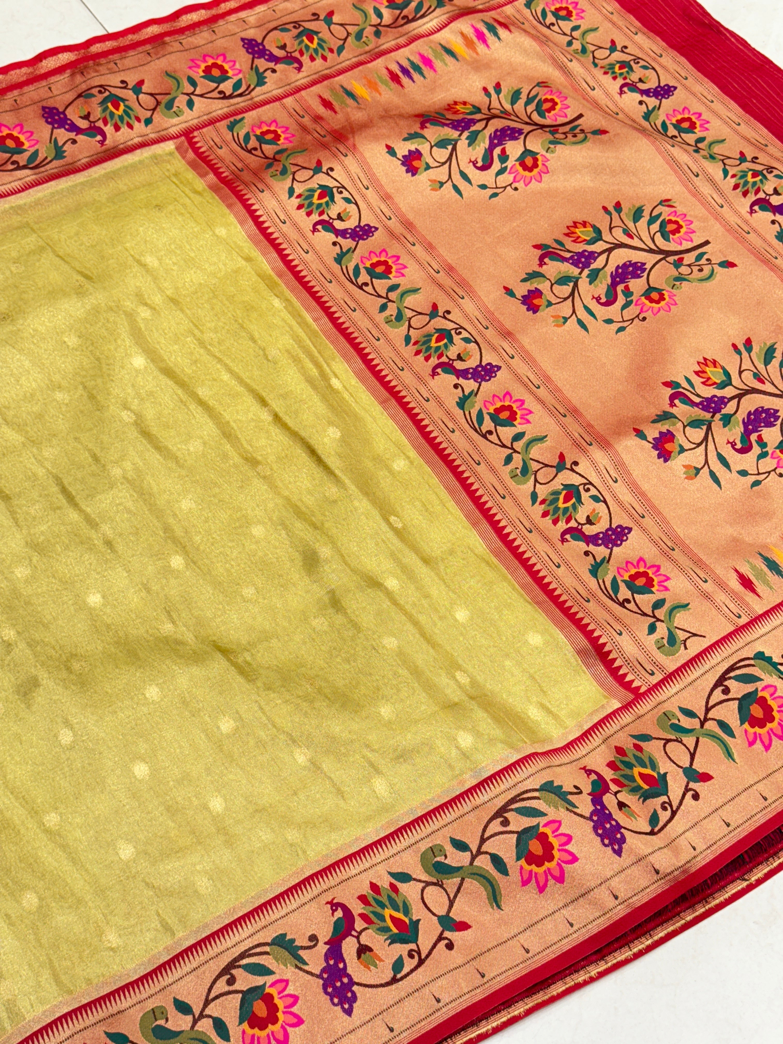Neon Tissue Paithani Peacock Border Saree