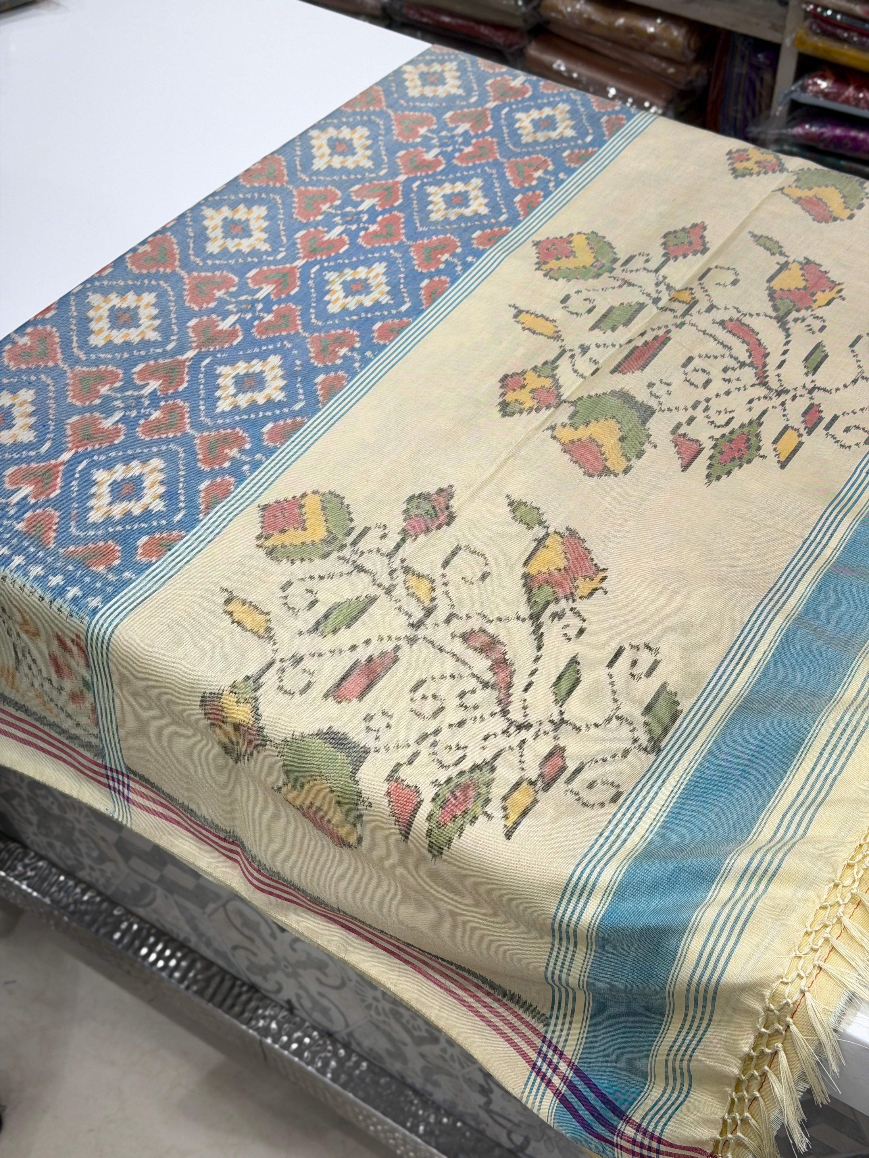Pastel Blue Paan Chanda Patan Patola Handloom Saree