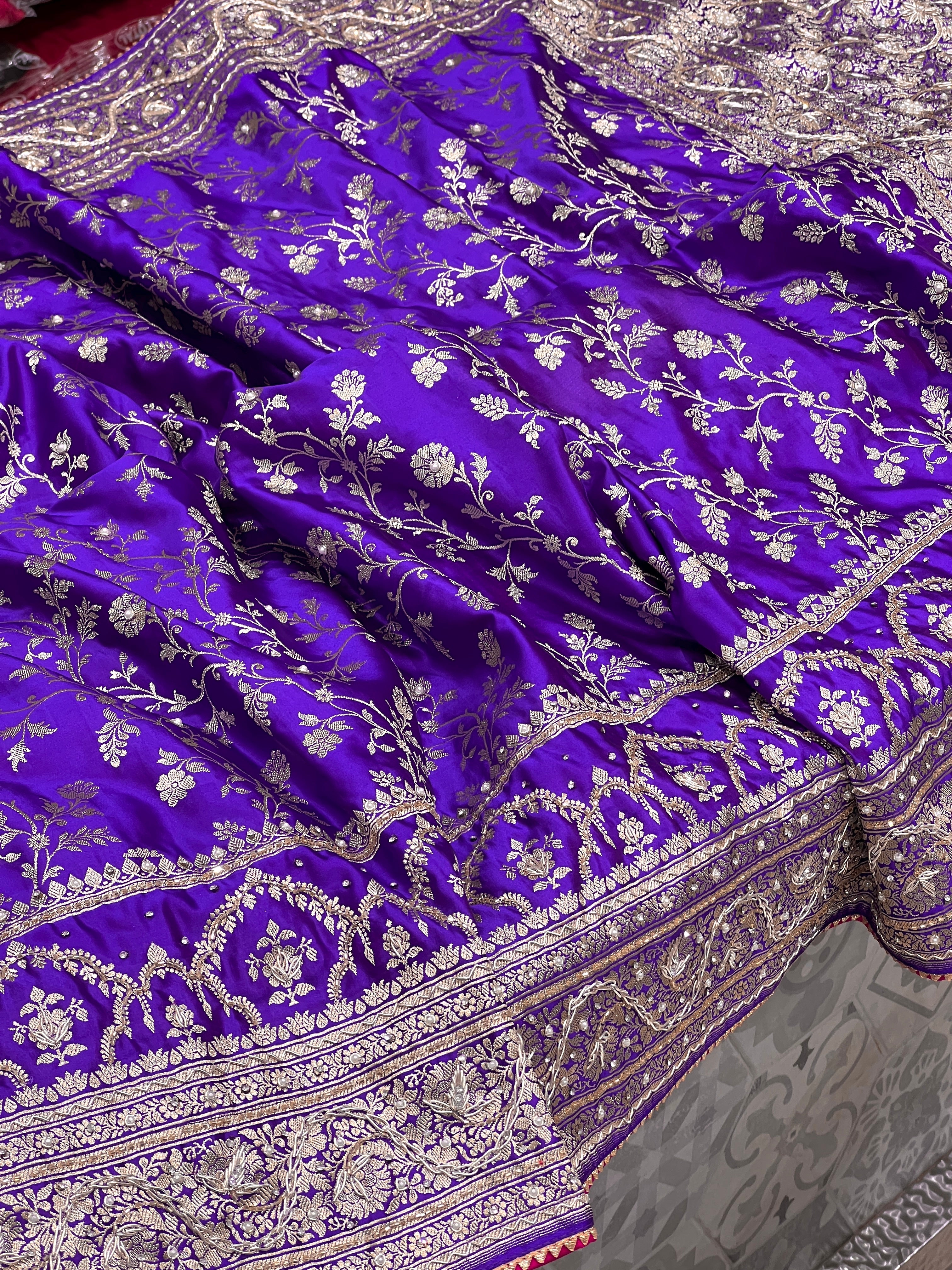 Purple Banarasi Chain Hand Embroidery Saree