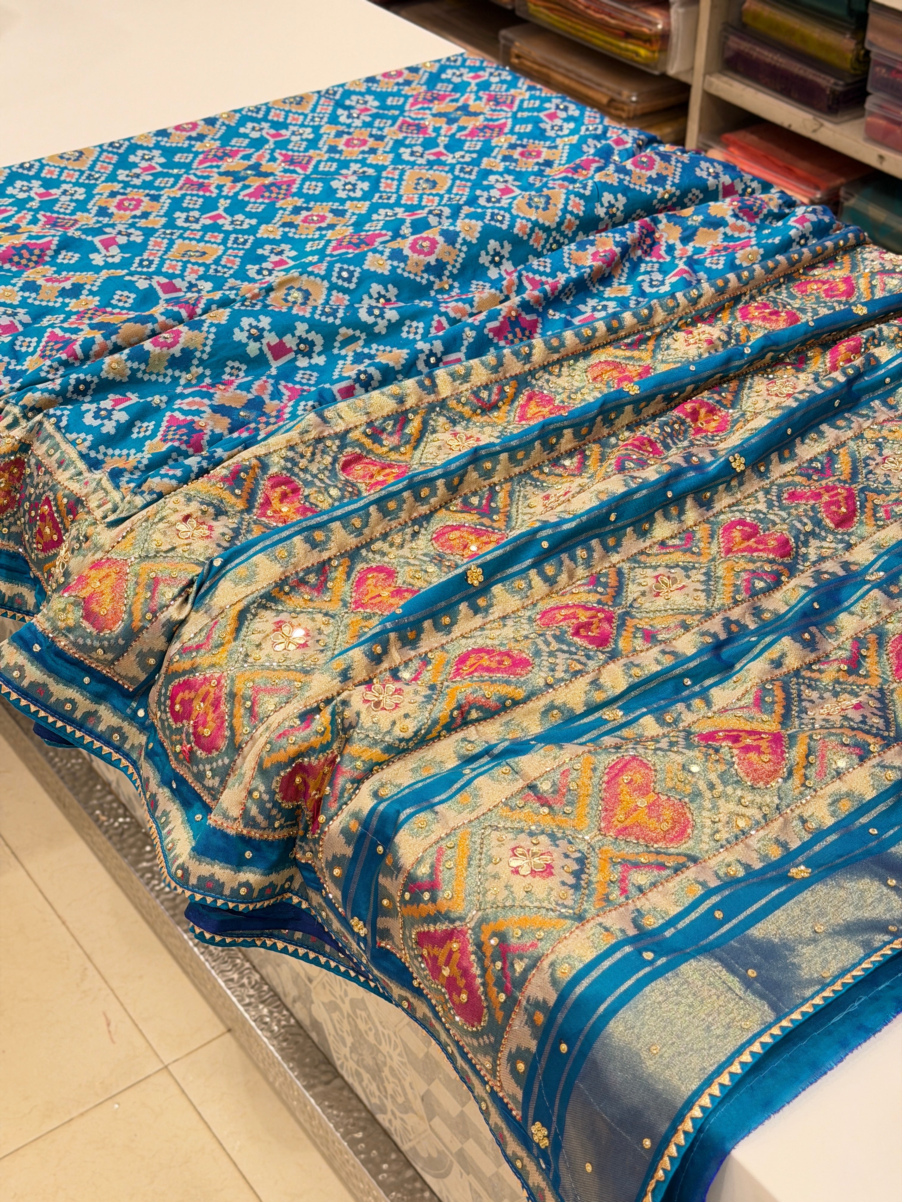 Blue Manek Chowk Hand Embroidery Patola Saree