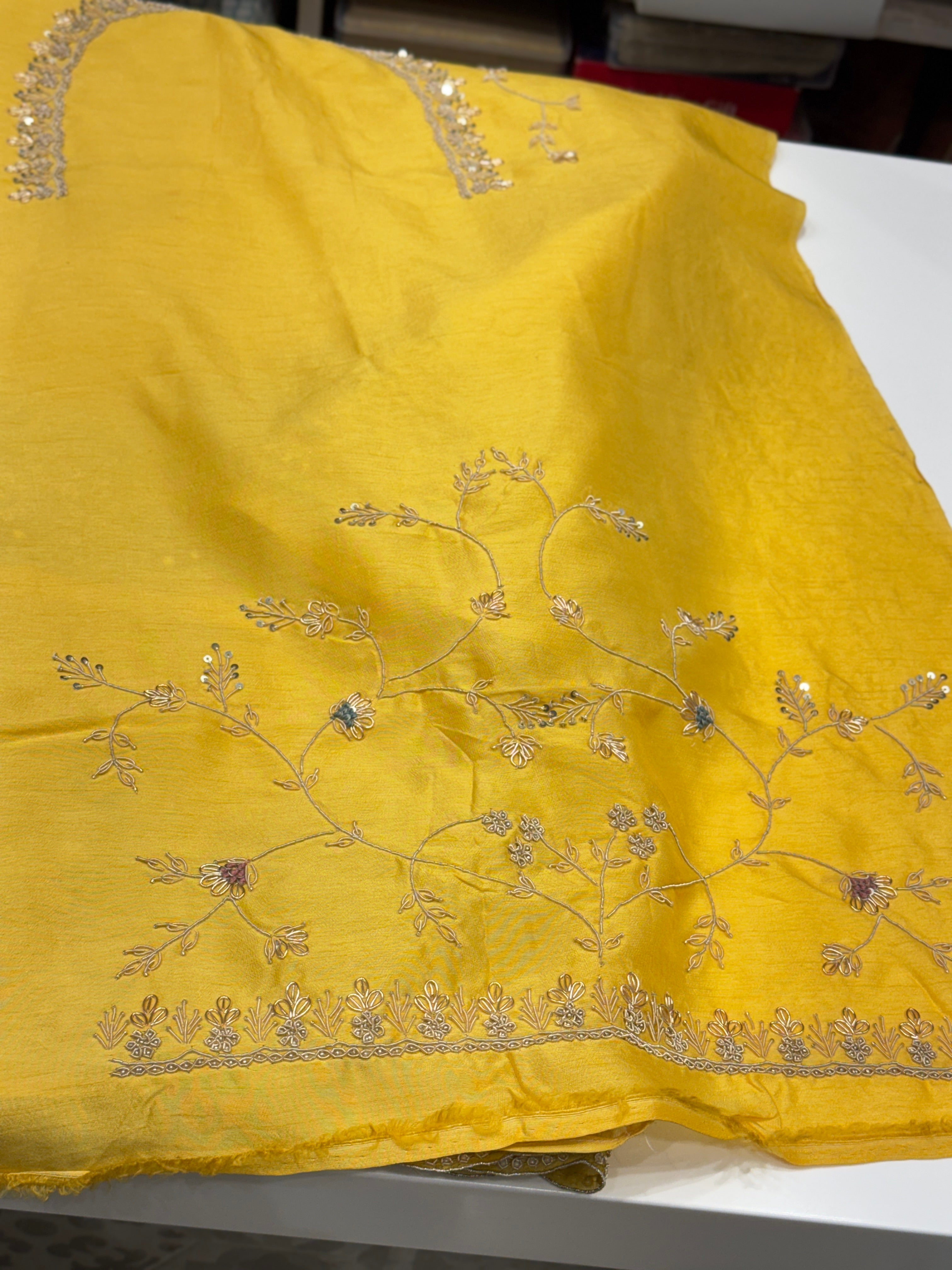 Yellow Organza Zardosi Resham Embroidery Saree