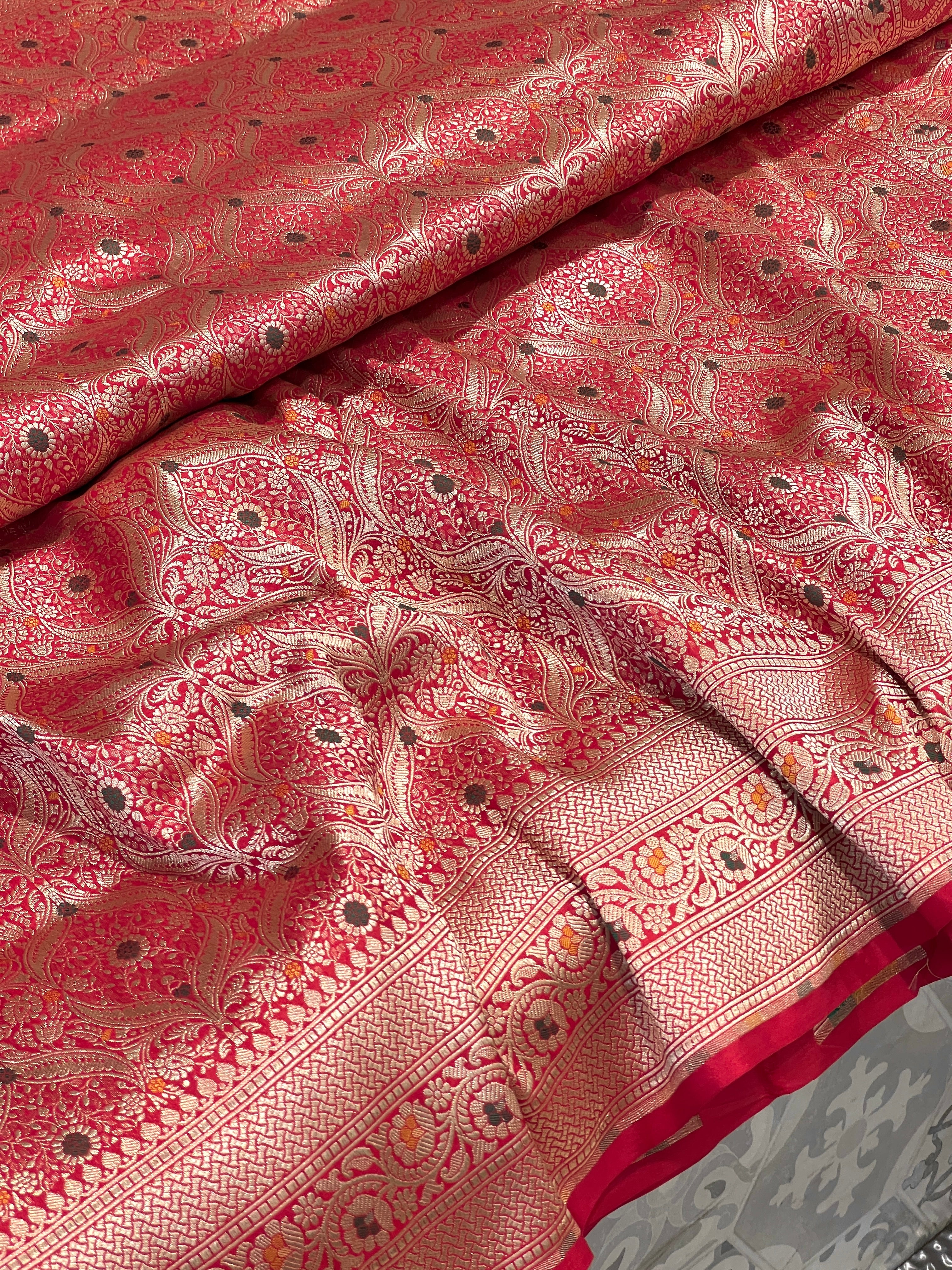 Red Handloom Meenakari Katan Saree