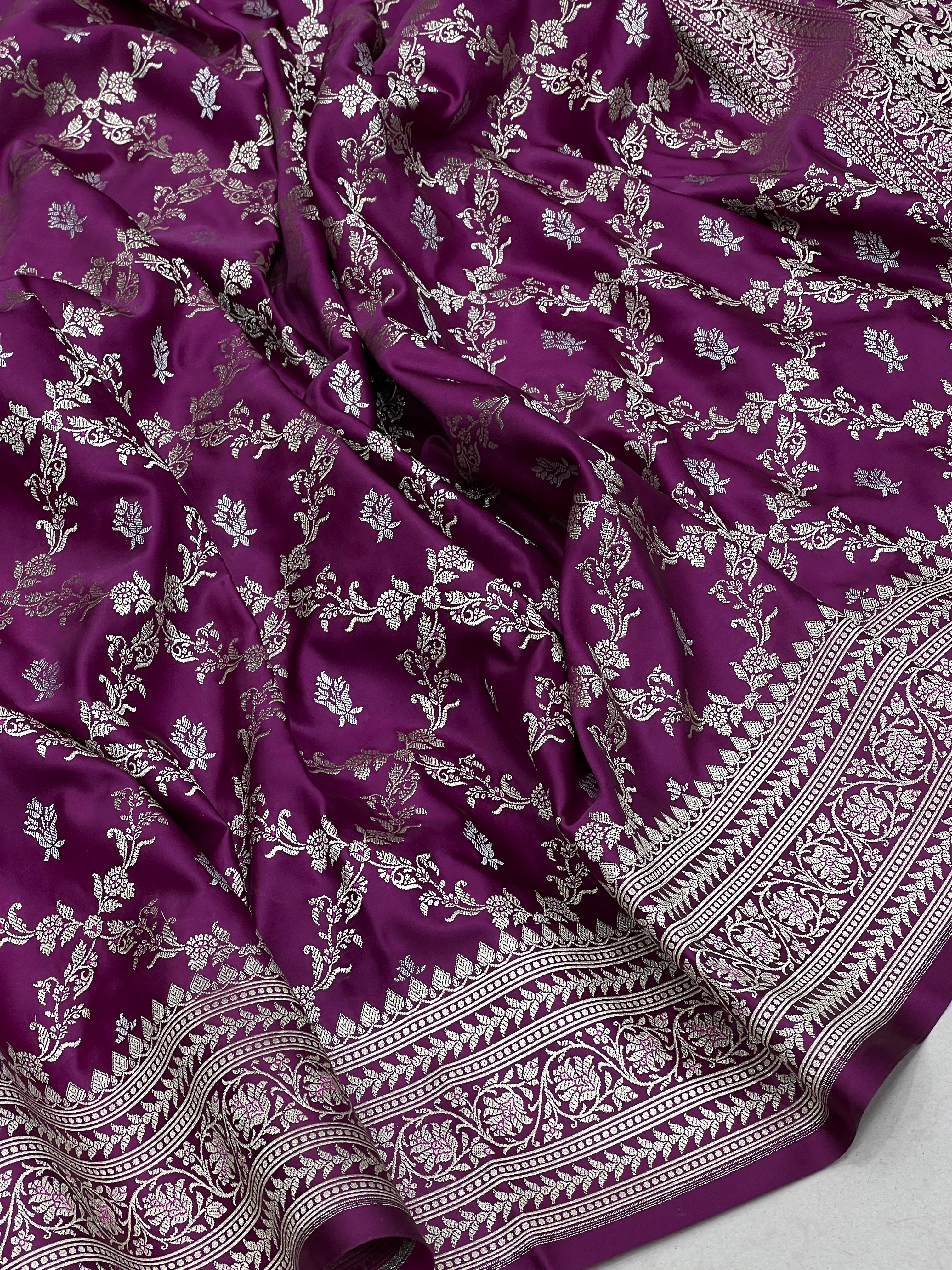 Wine Banarasi Silk Criss Cross Butti Saree