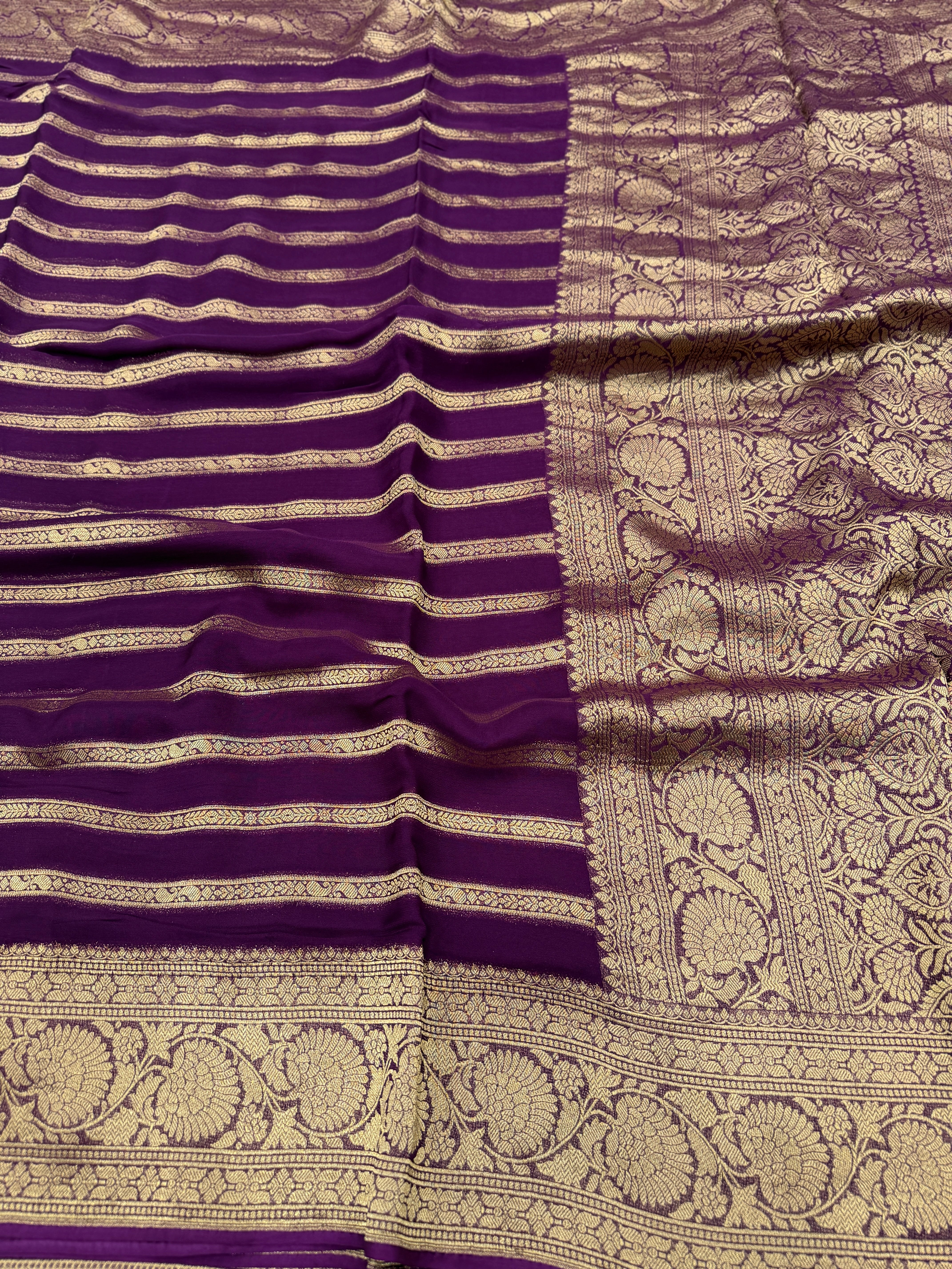 Wine Contemporary Leheriya Banarasi Khaddi Georgette Saree