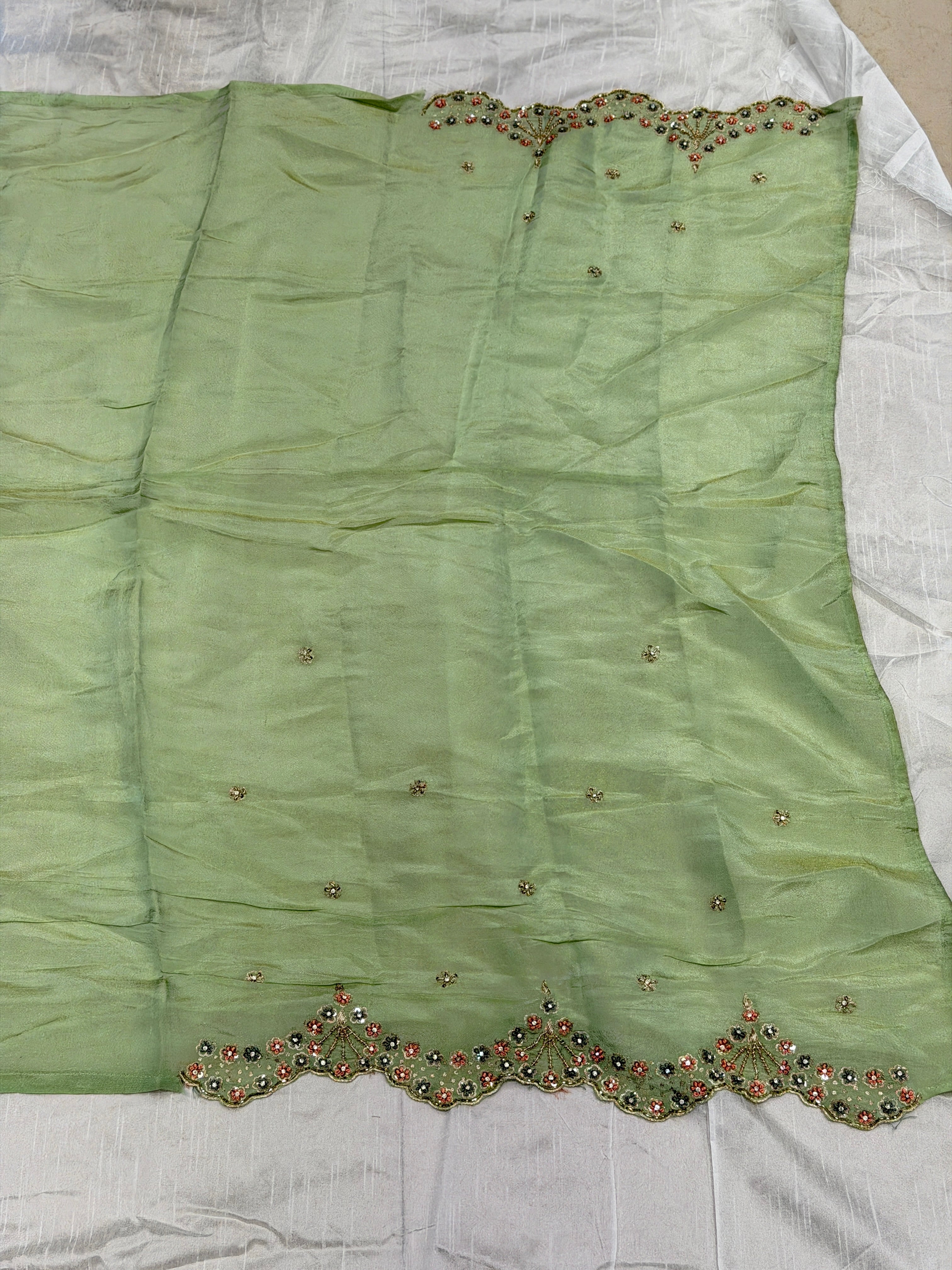 Pista Green Crepe Tissue Hand Embroidery Blouse Piece