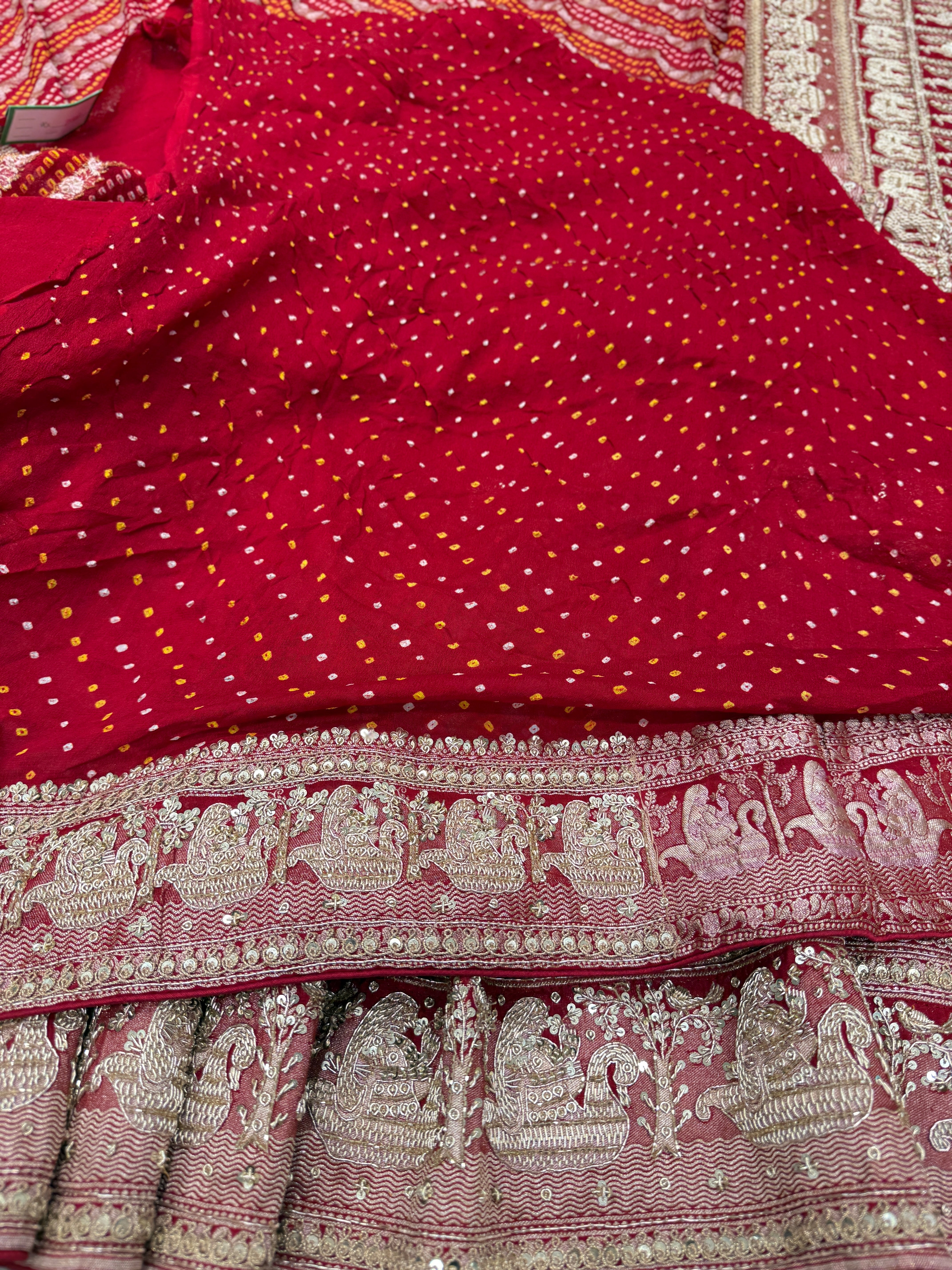 Red Sona Roopa Rai Bandhej Georgette Zardosi Hand Embroidery Saree