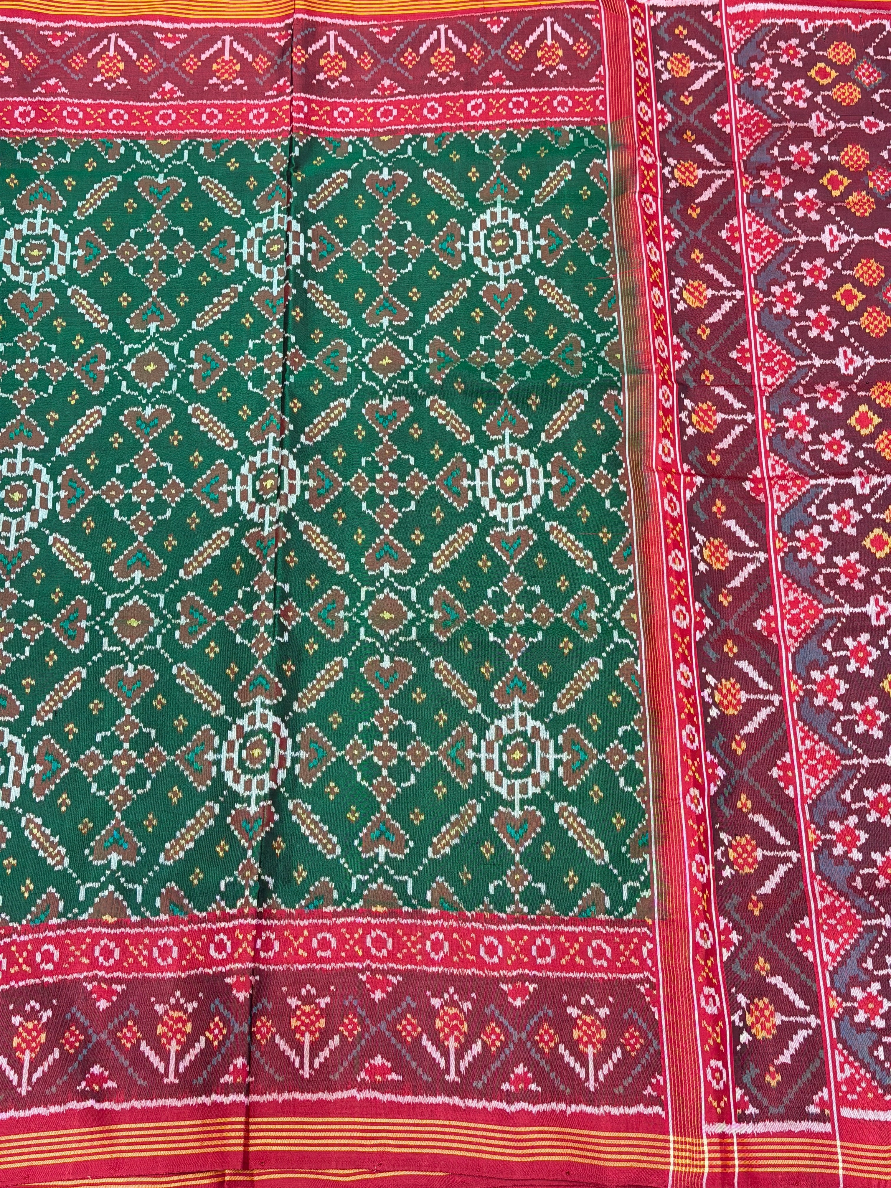 Bottle Green Manek Chowk Pure Silk Patan Patola Handloom Saree