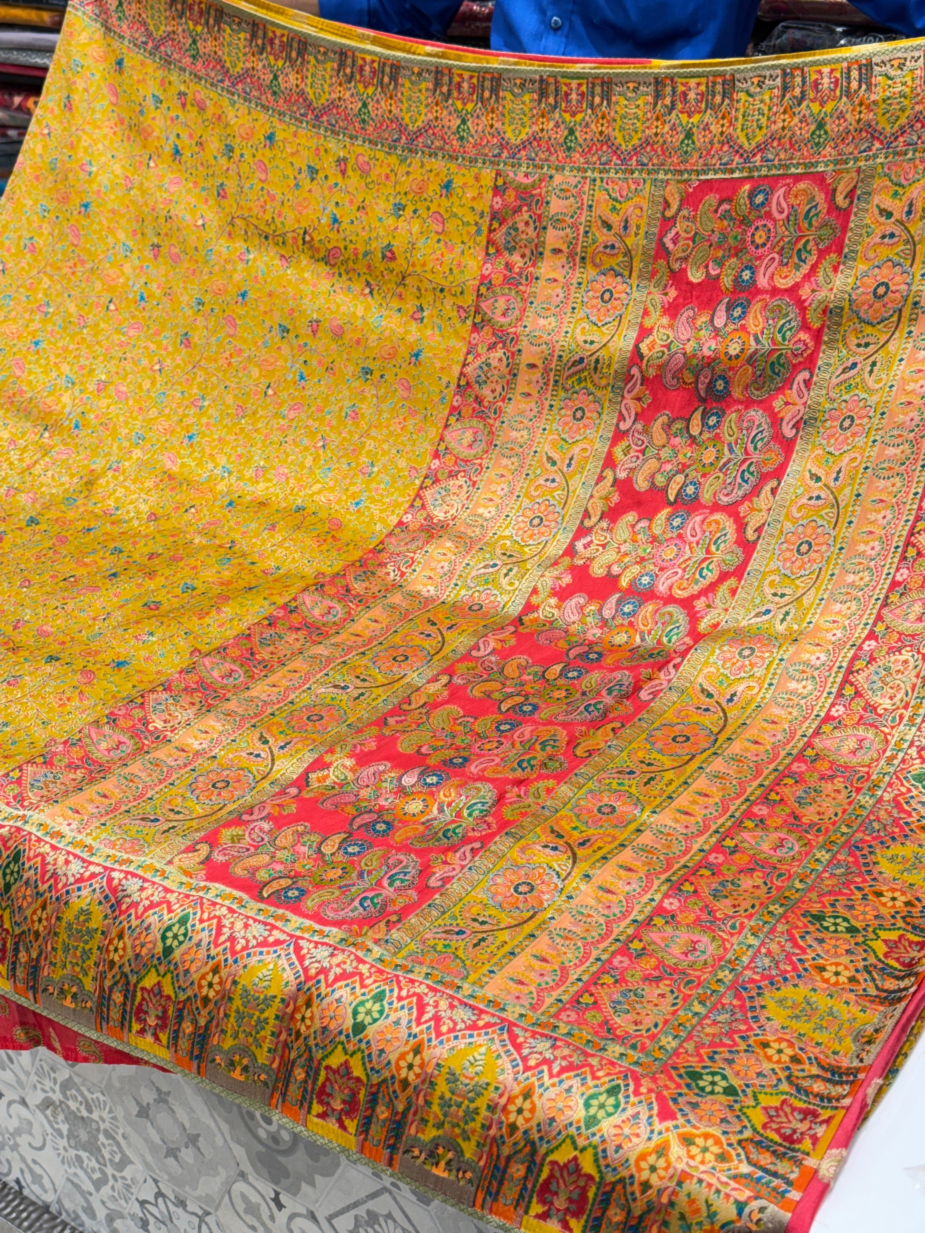 Yellow Floral Pashmina Style Silk Saree