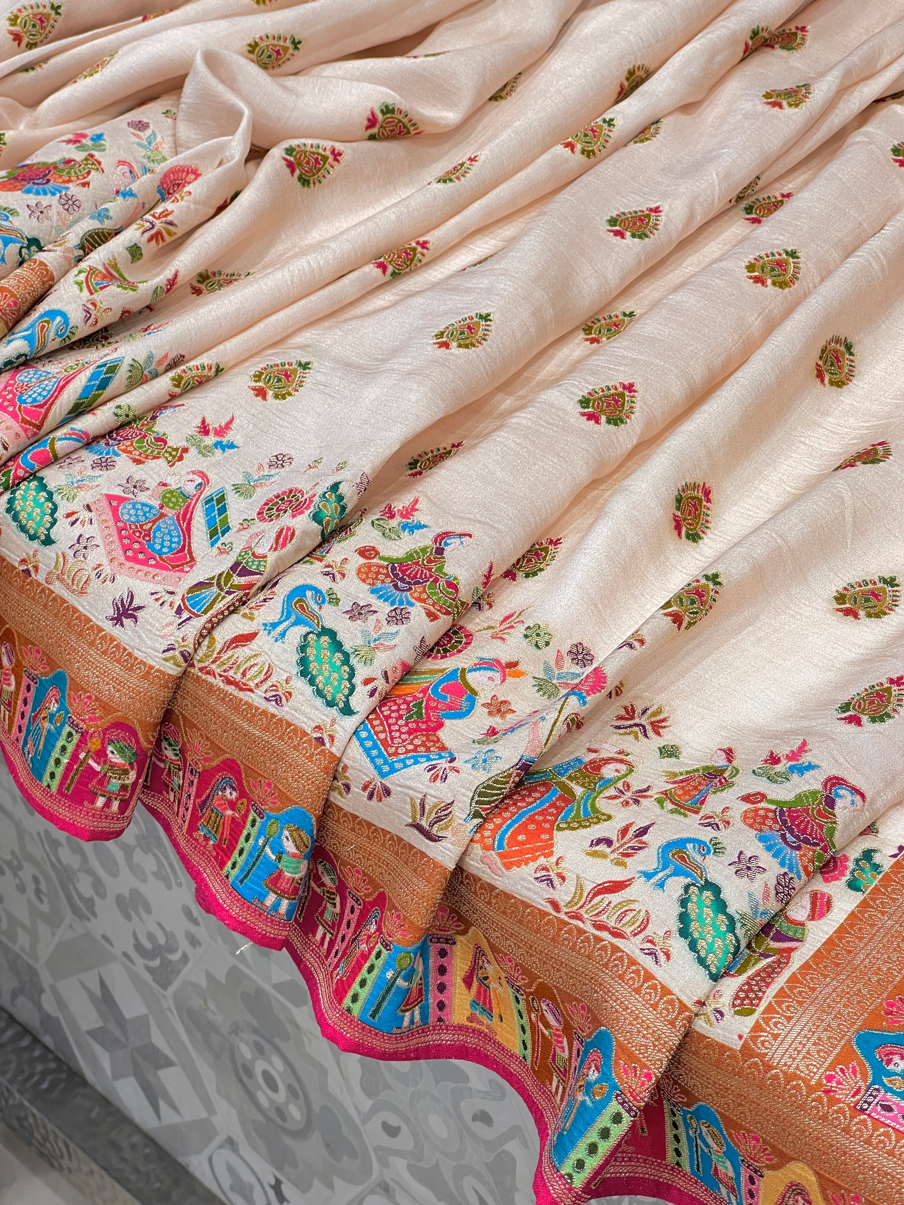 Beige Pashmina Style Silk Saree