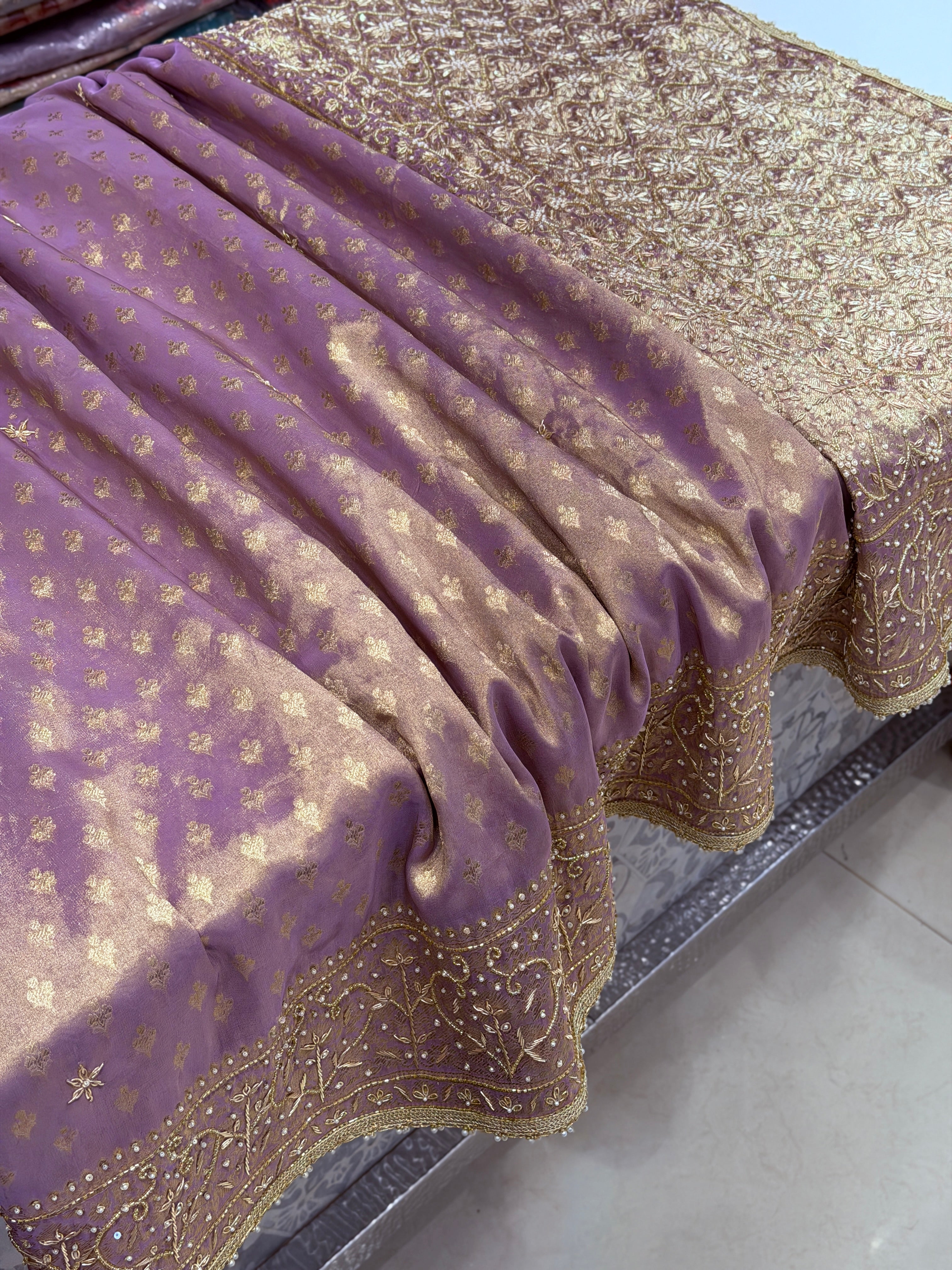 Purple Tissue Banarasi Buttis Zardosi Embroidery Saree