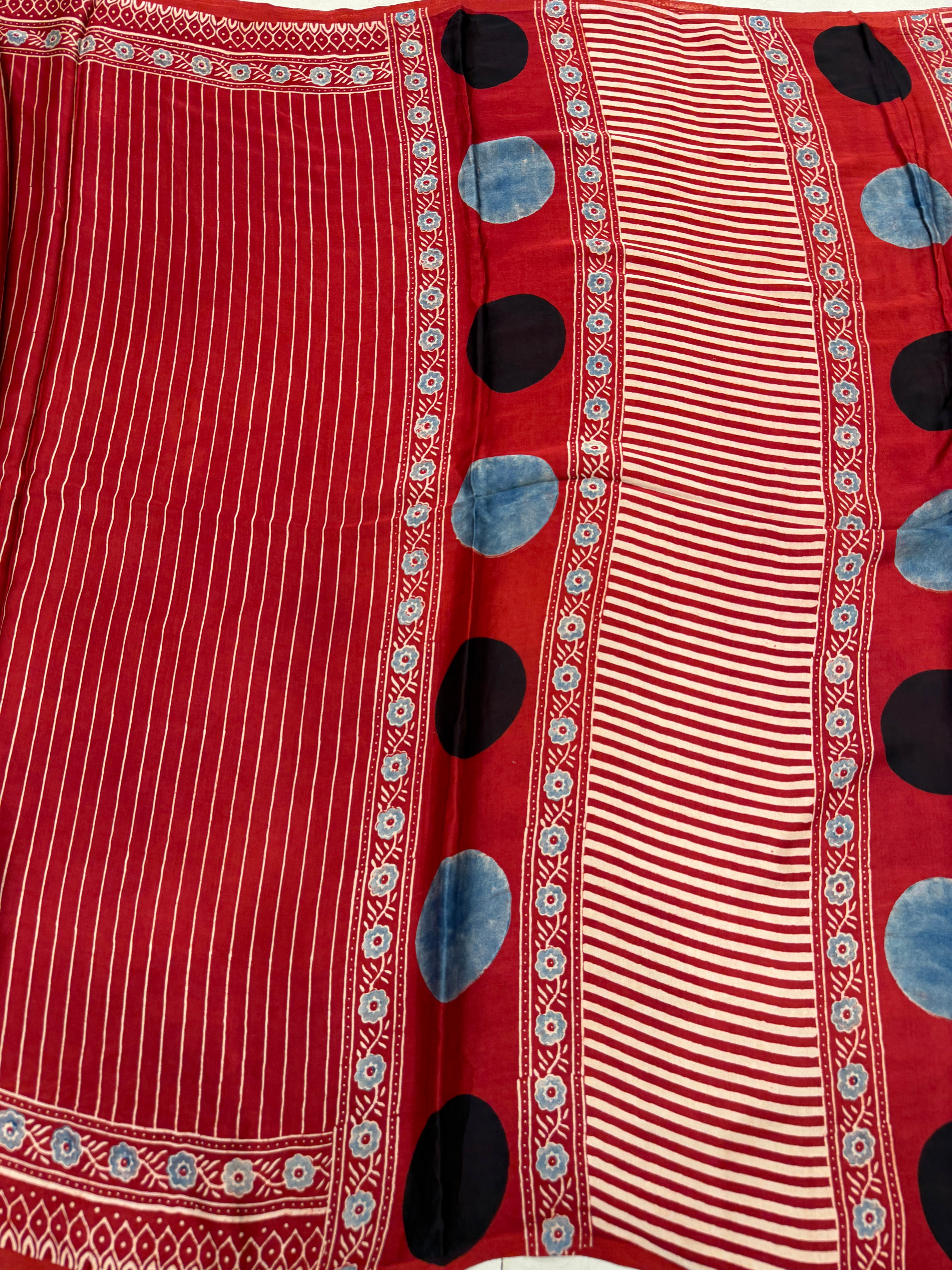 Red Contemporary Moon Pallu Ajrakh Block Print Hand Pure Gajji Silk Saree