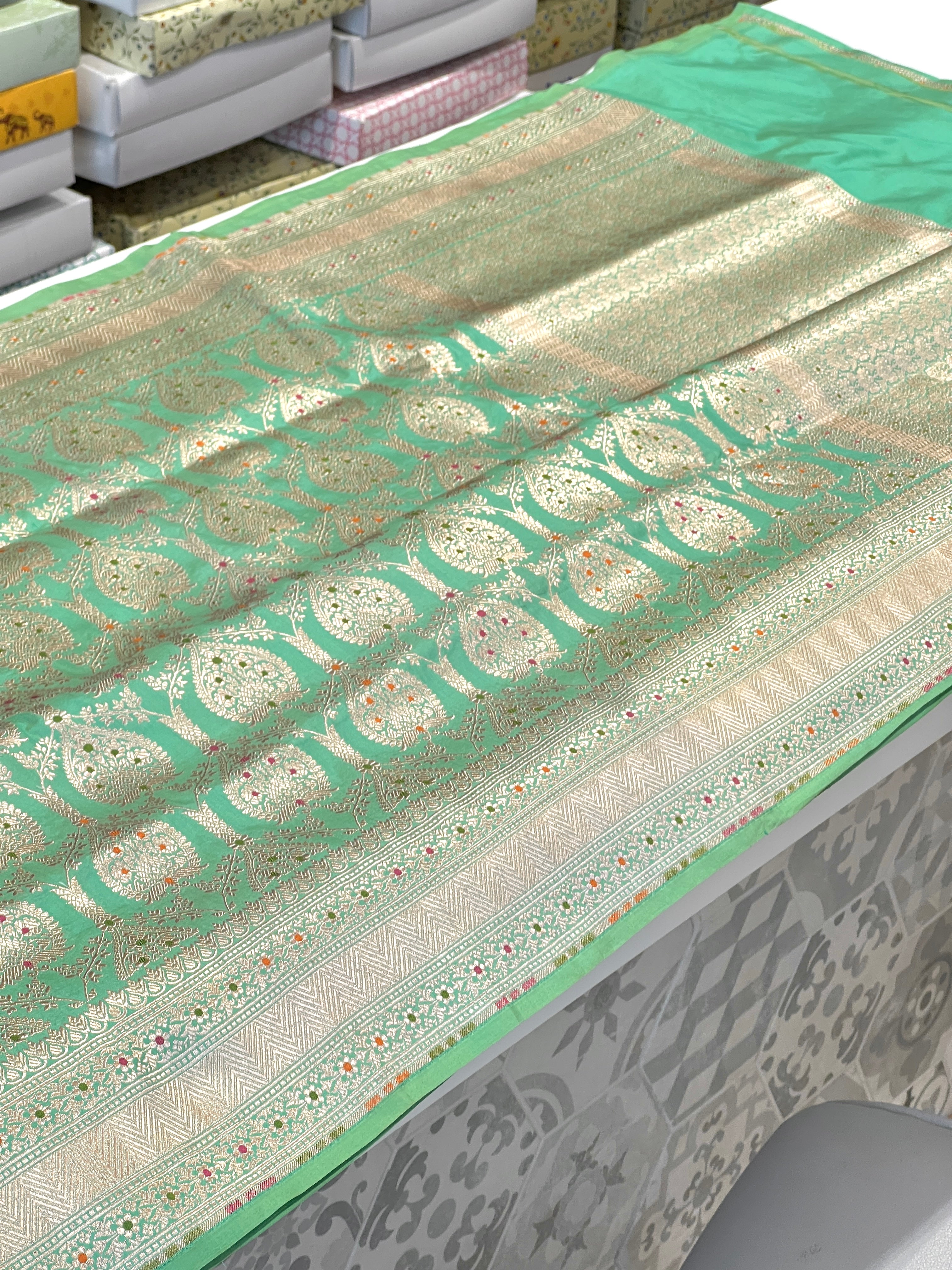 Green Meena Butta Katan Silk Saree