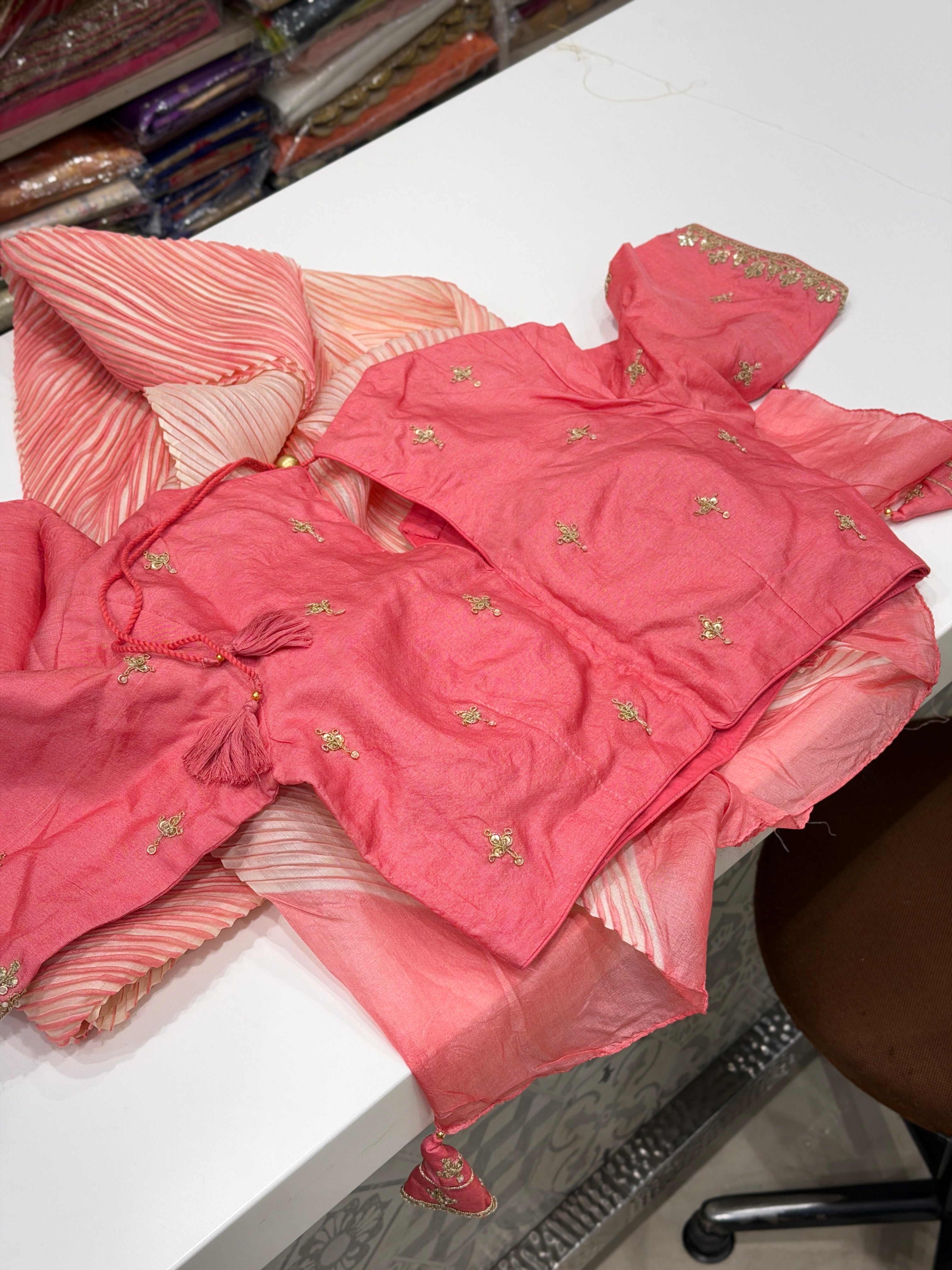 Pink Crushed Tussor with Ready Blouse Saree