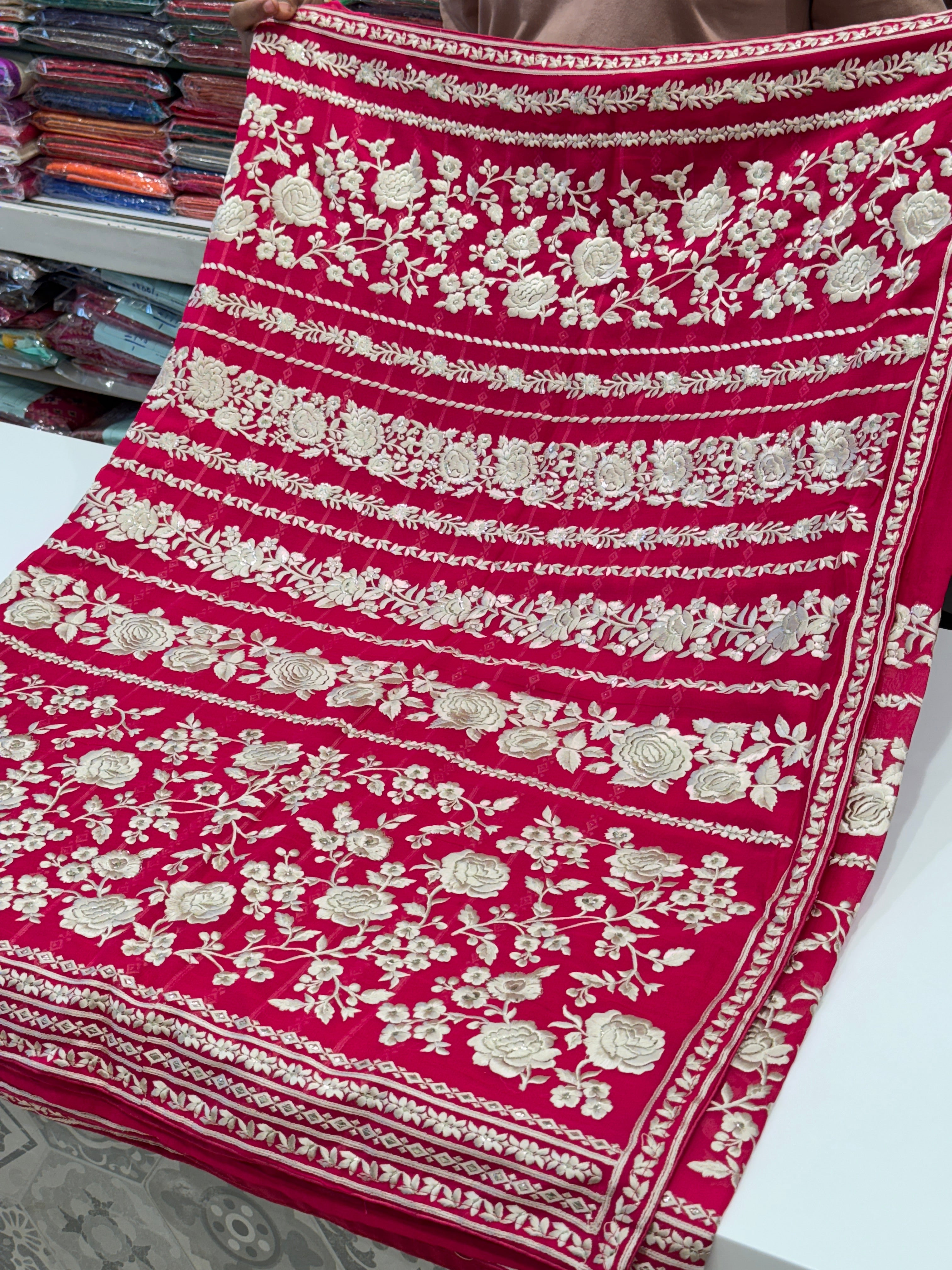 Rani Pink Contemporary Parsi Gara Saree