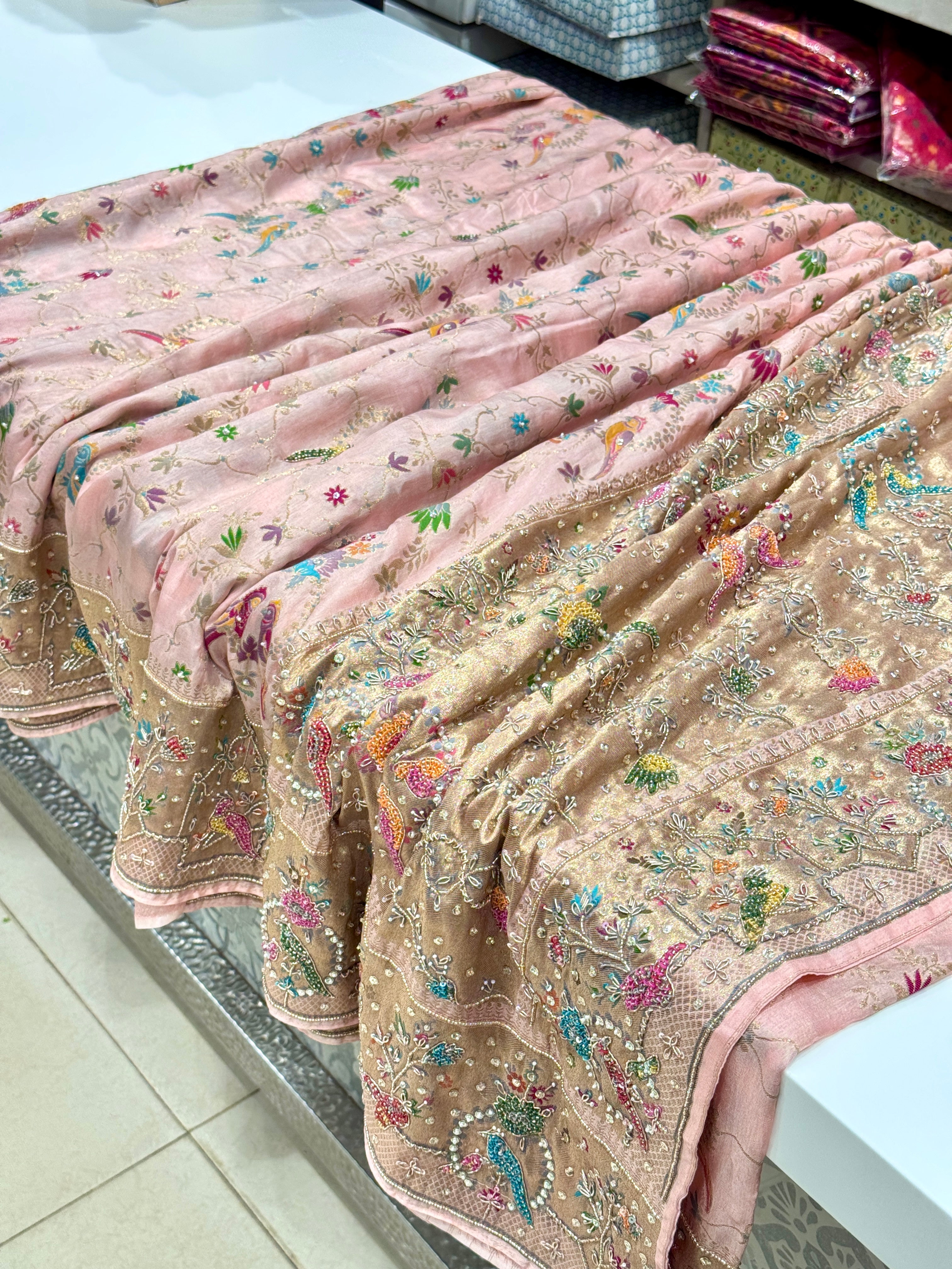 Pink Banarasi Munga Shikara Embroidery Saree