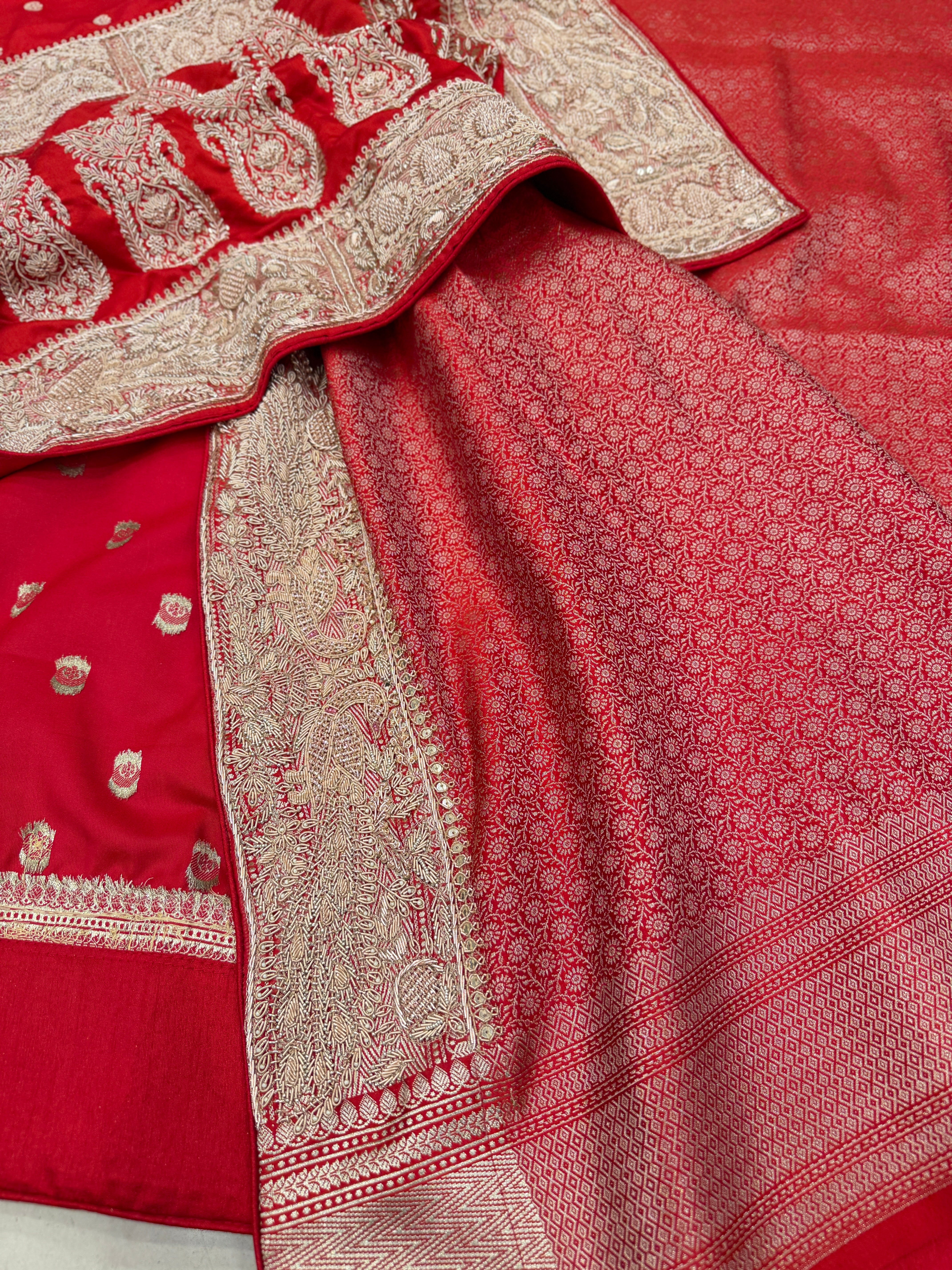 Red Chand Butti Zardosi Hand Embroidery Saree