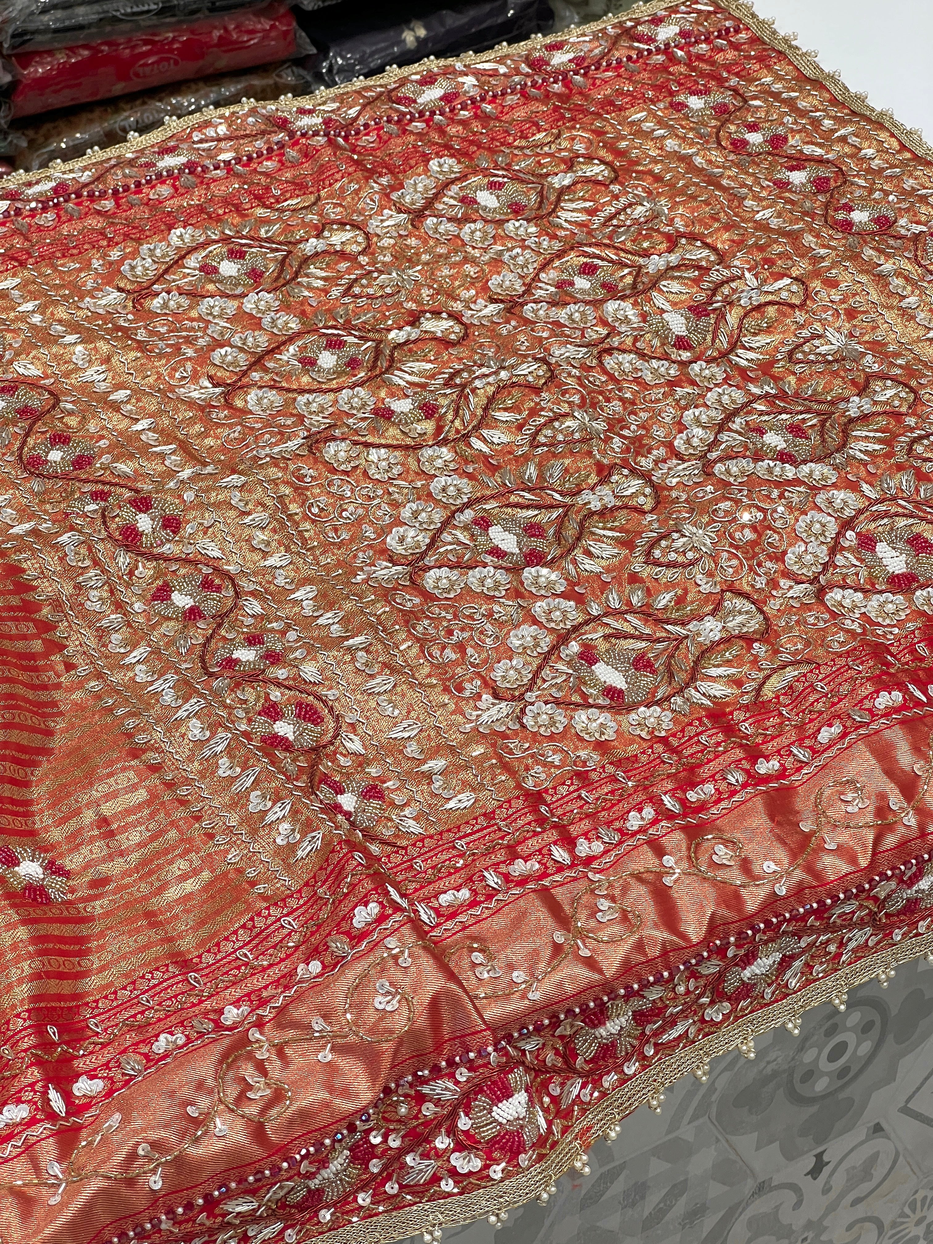 Red Kanjivaram Hand Embroidery Saree