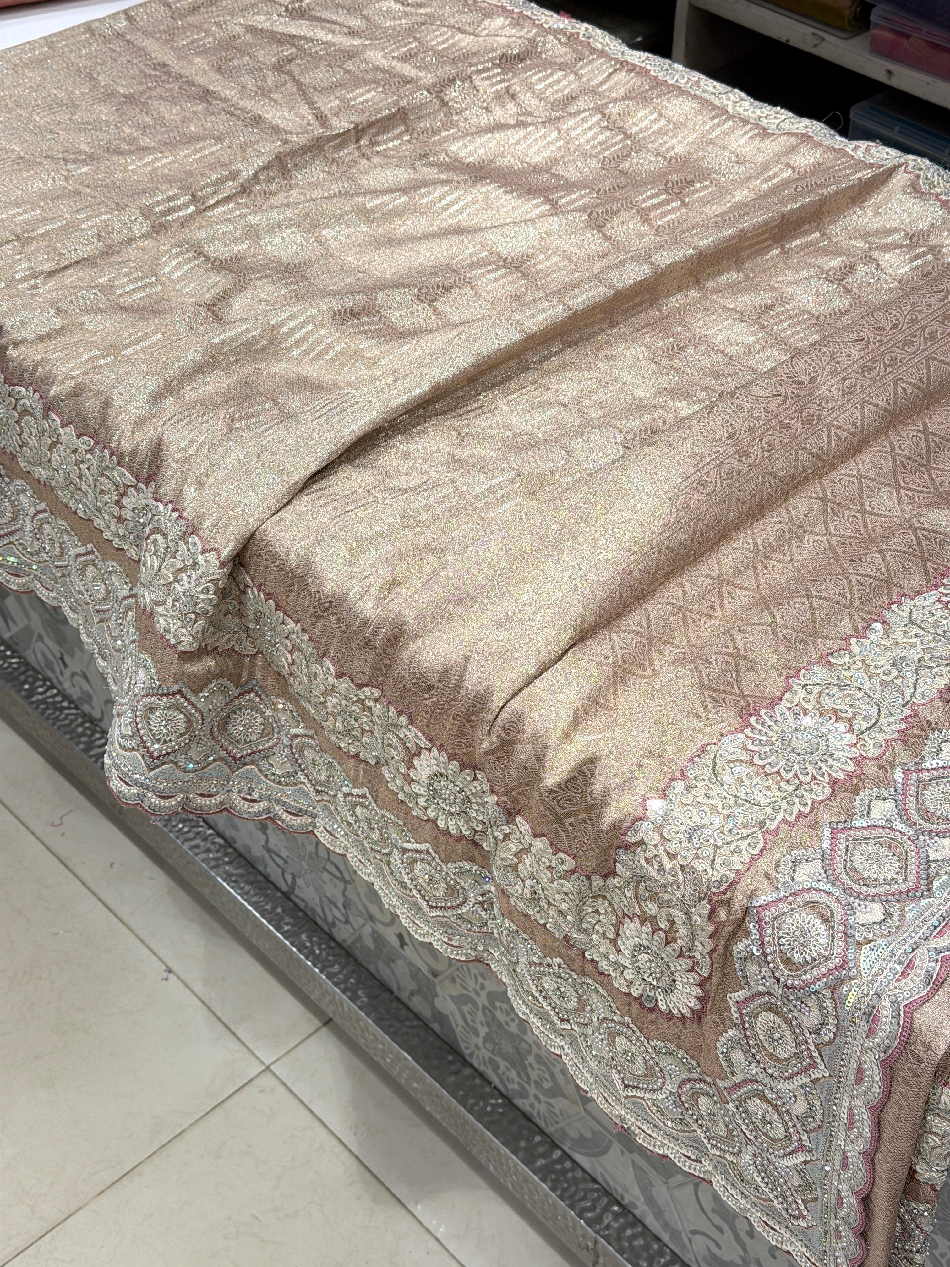 Nude Pink Tissue Silk Weaved Zari Embroidery Saree