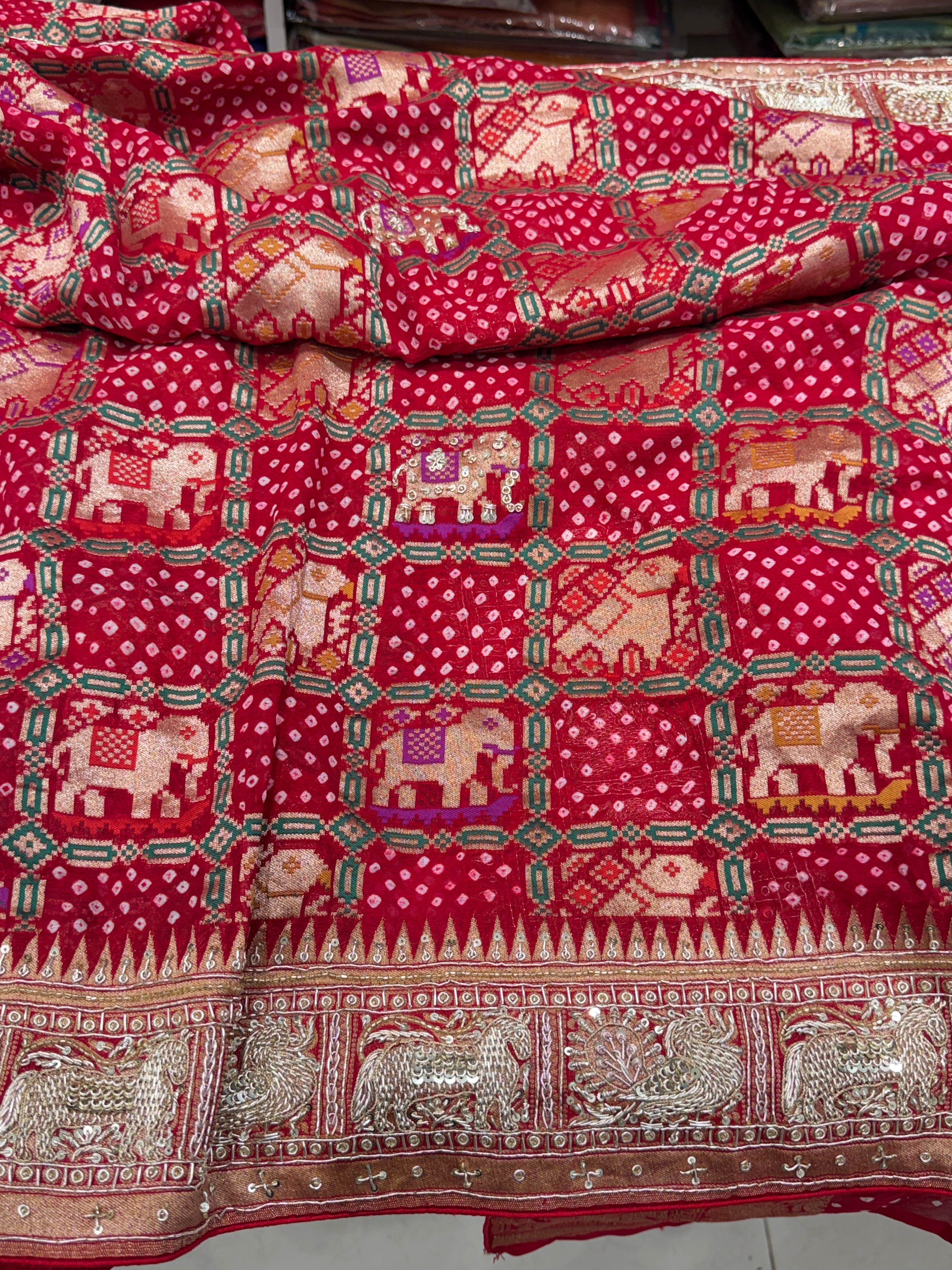 Red Bandhej Patola Zardosi Saree