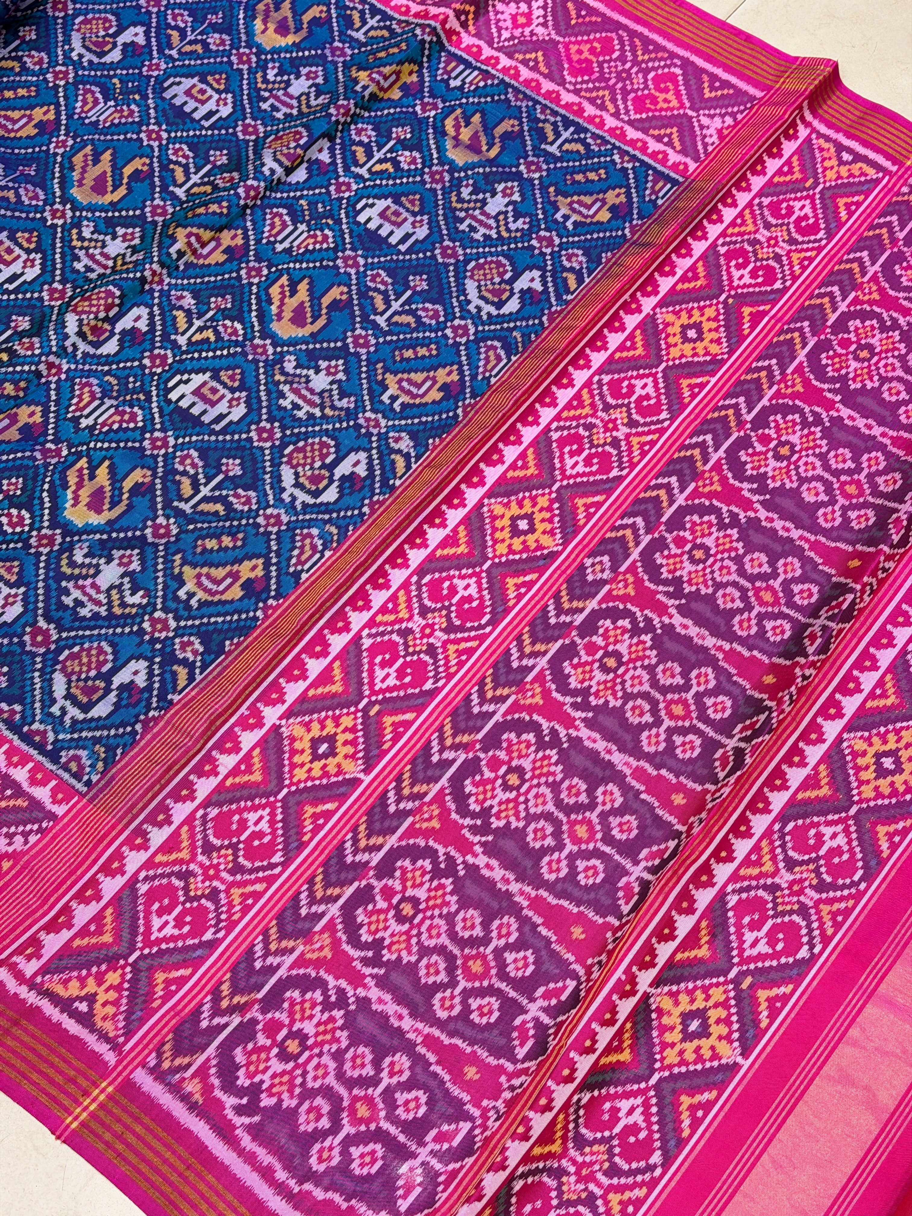 Blue Rani Thambali Ma Figures Pure Silk Patan Patola Handloom Saree