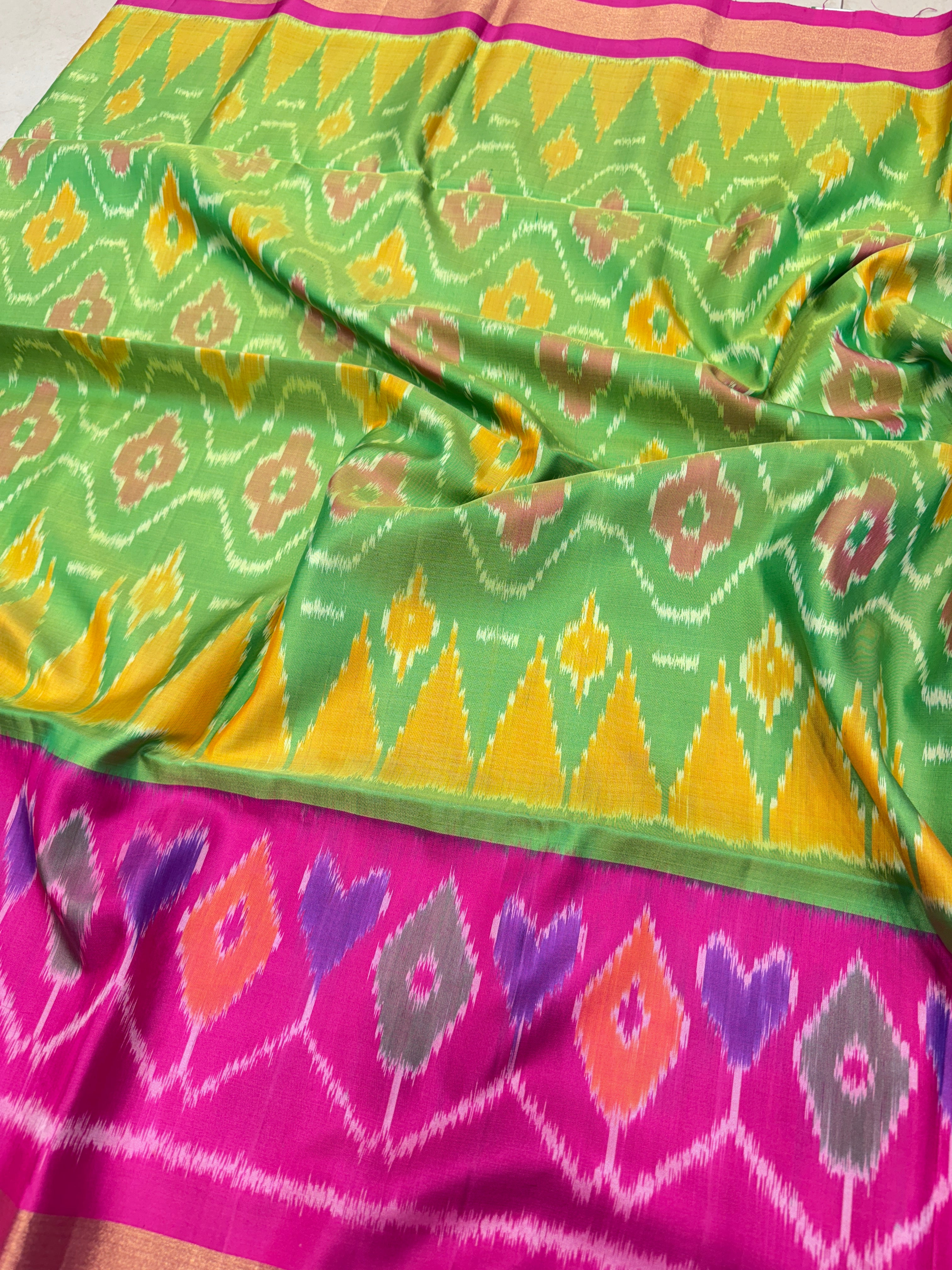 Mint Green Pochampally Ikat Patola Saree