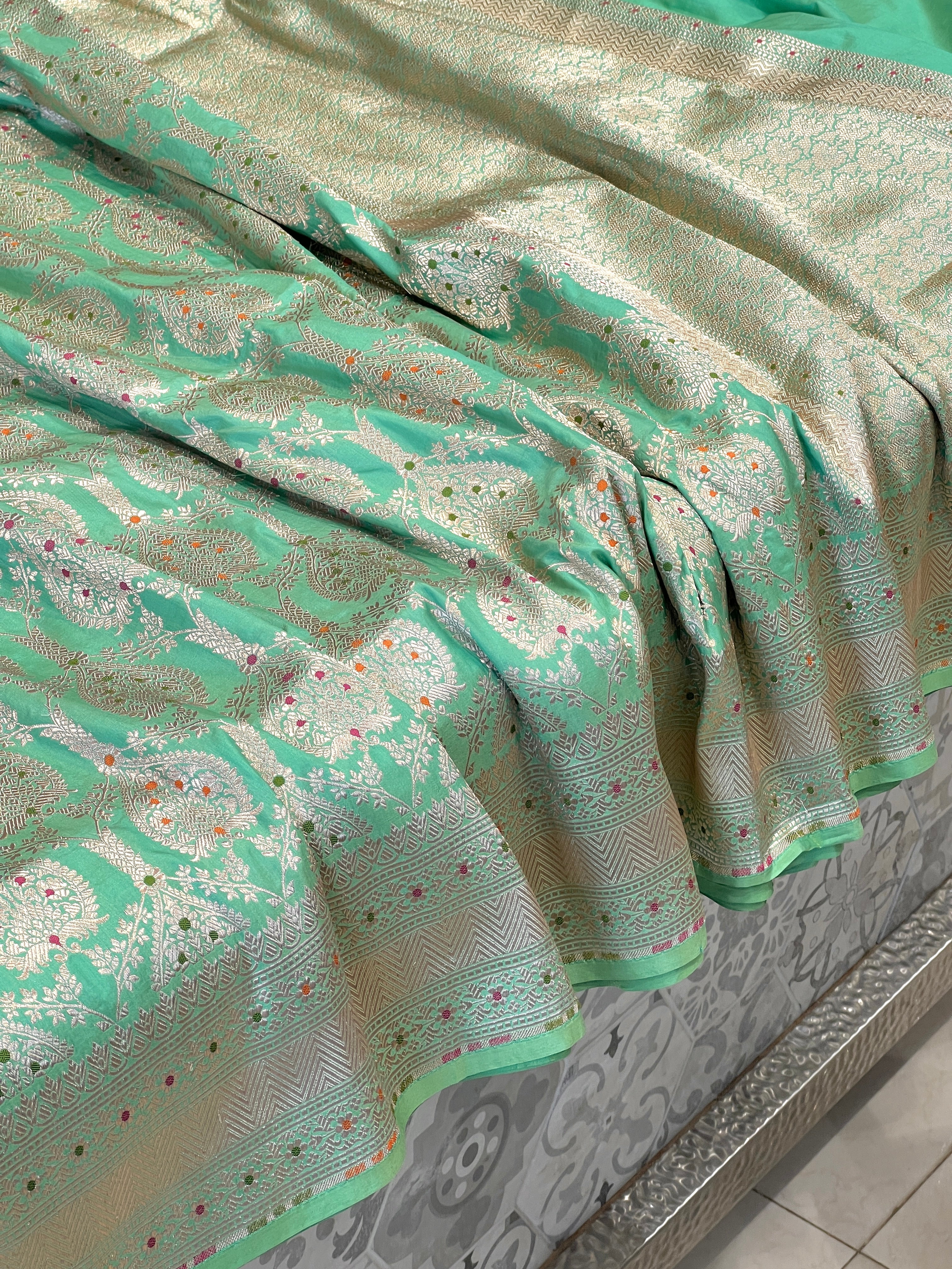 Green Meena Butta Katan Silk Saree