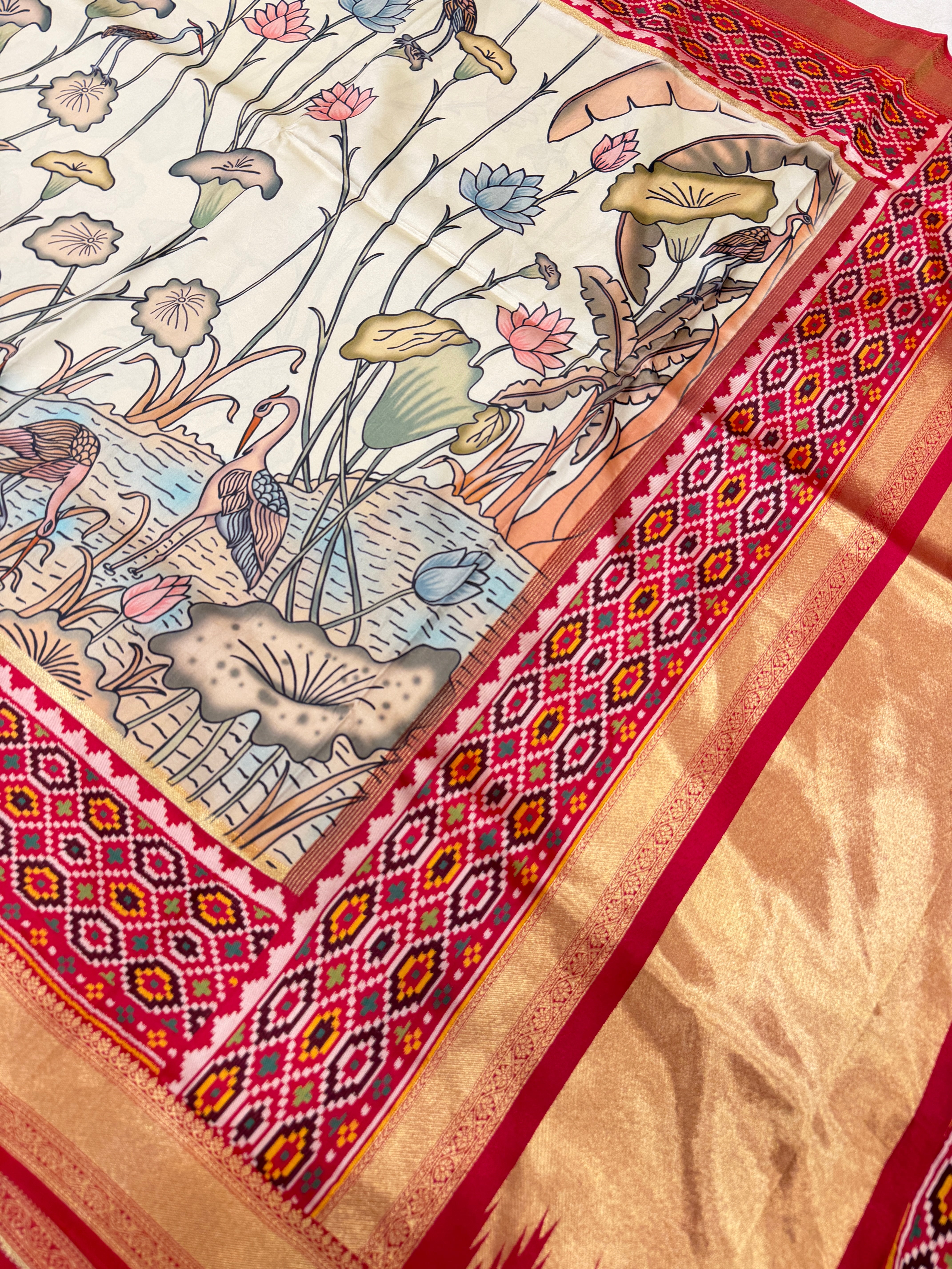 Kalamkari Print Patola Weaved Soft Silk Saree