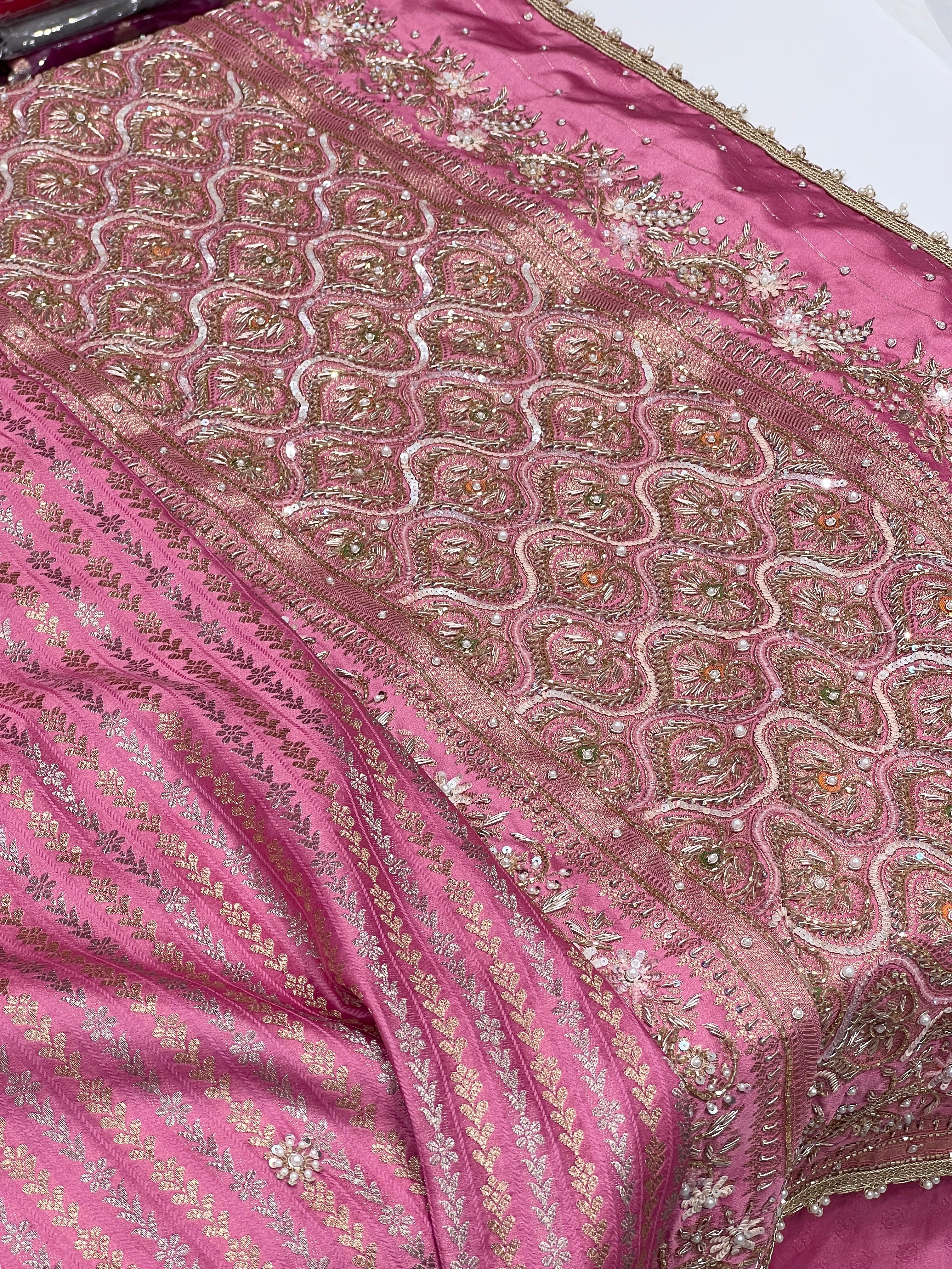 Pink Silk Banarasi Hand Embroidery Saree