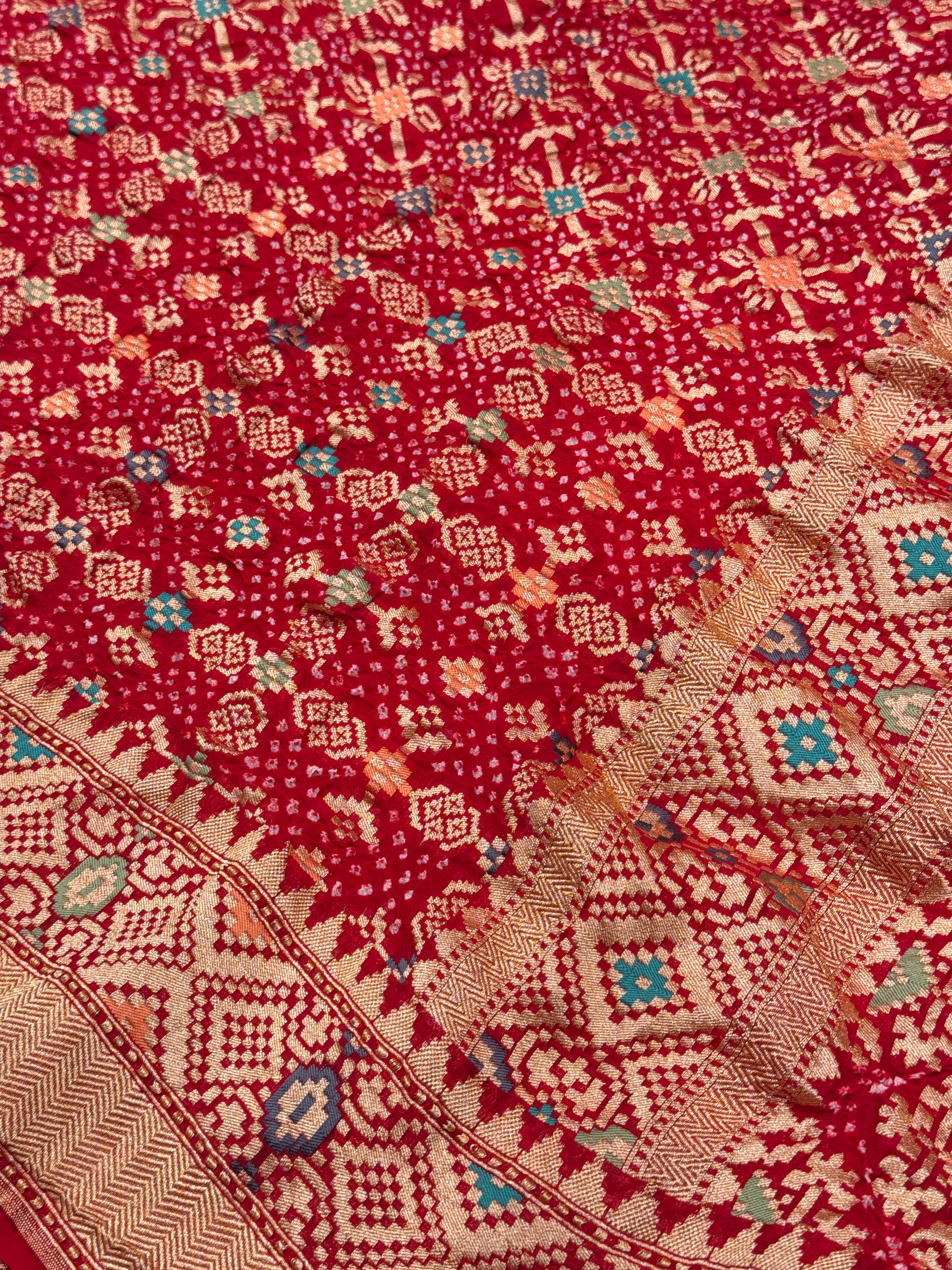 Red Bandhej Meenakari Bandhej Patola Weave Saree