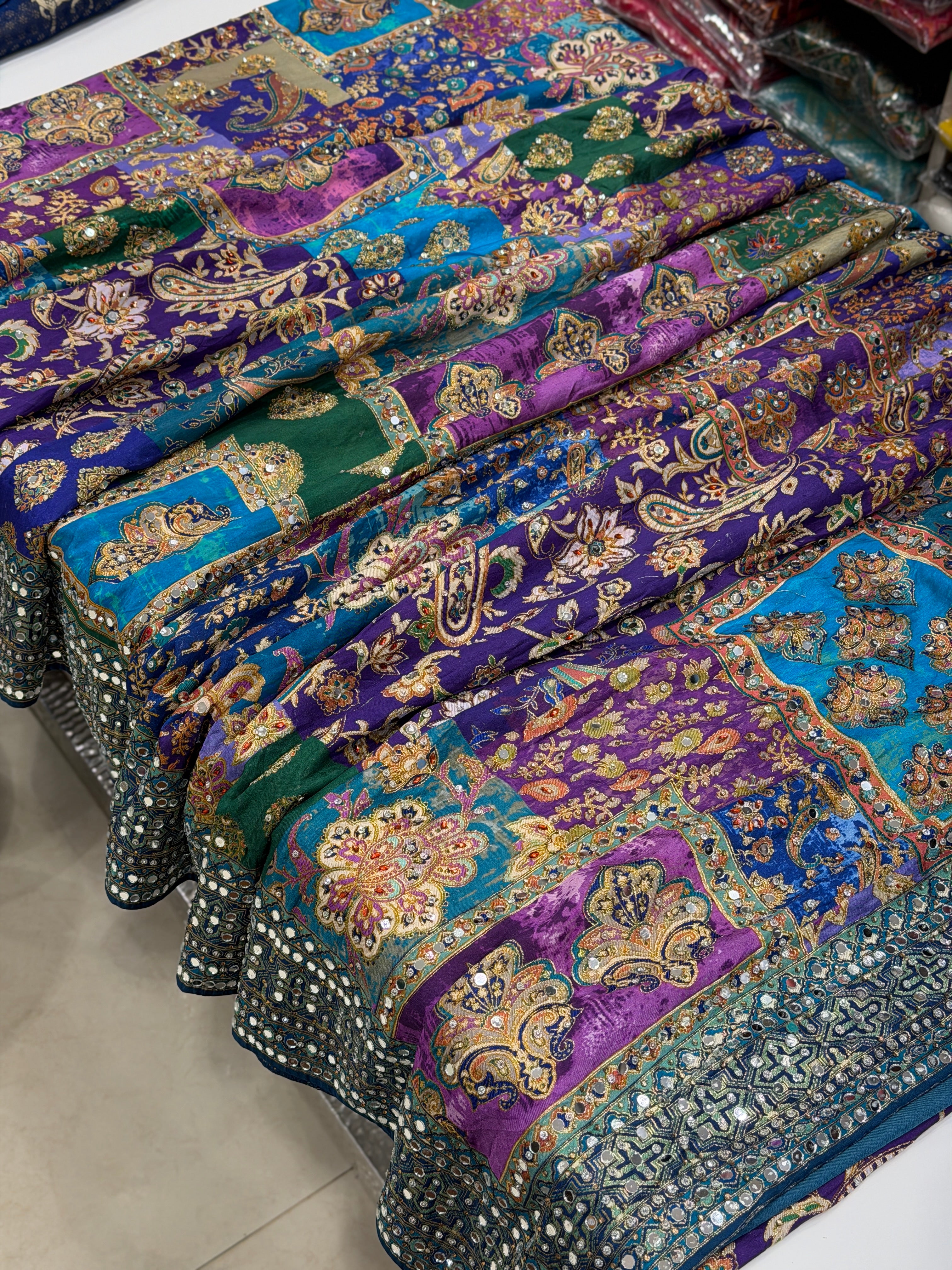 Violet TT Inspired Munga Silk Real Mirror Hand Embroidery Saree