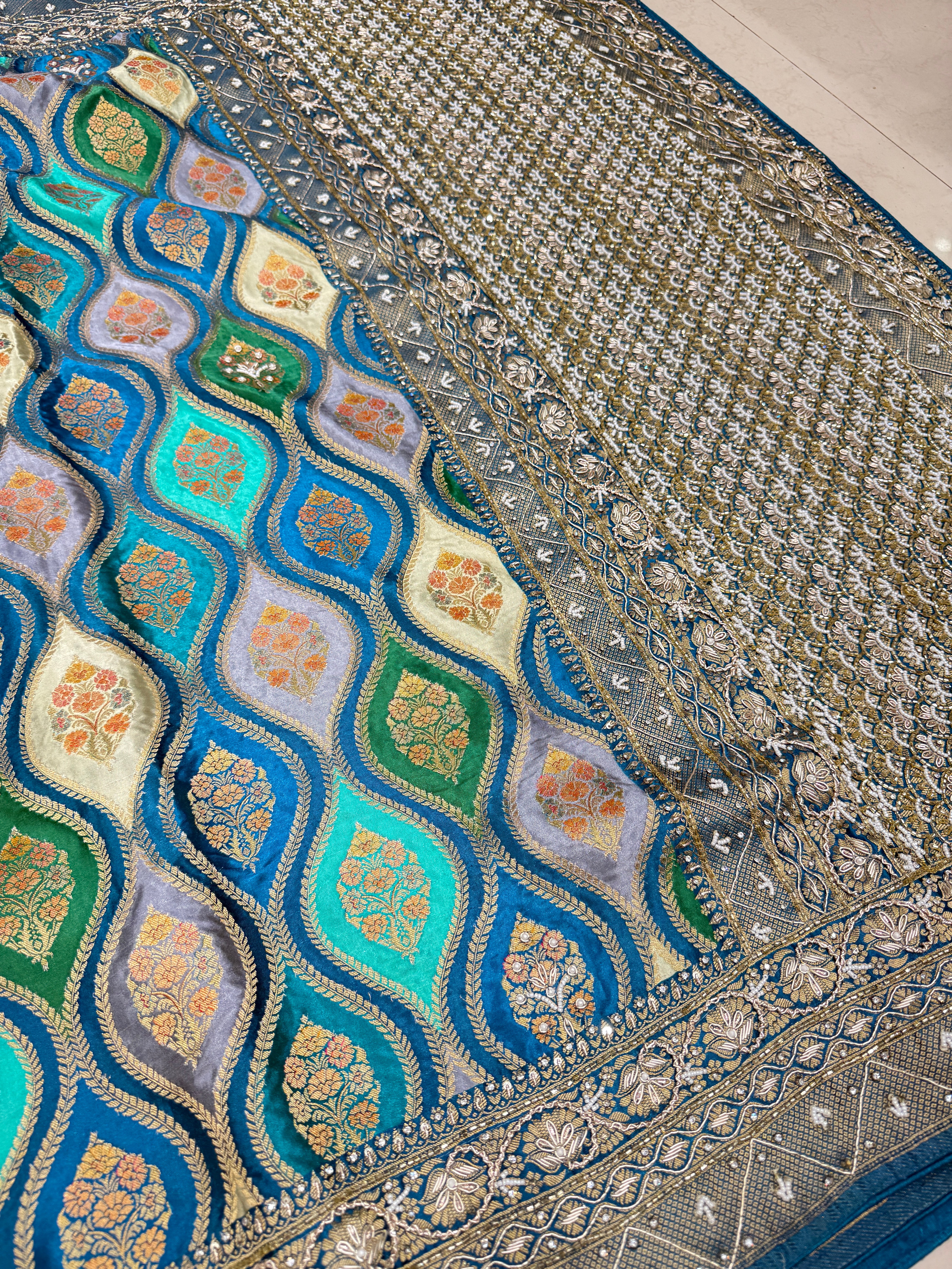 Rama Blue Banarasi Rangkat Modal Hand Embroidery