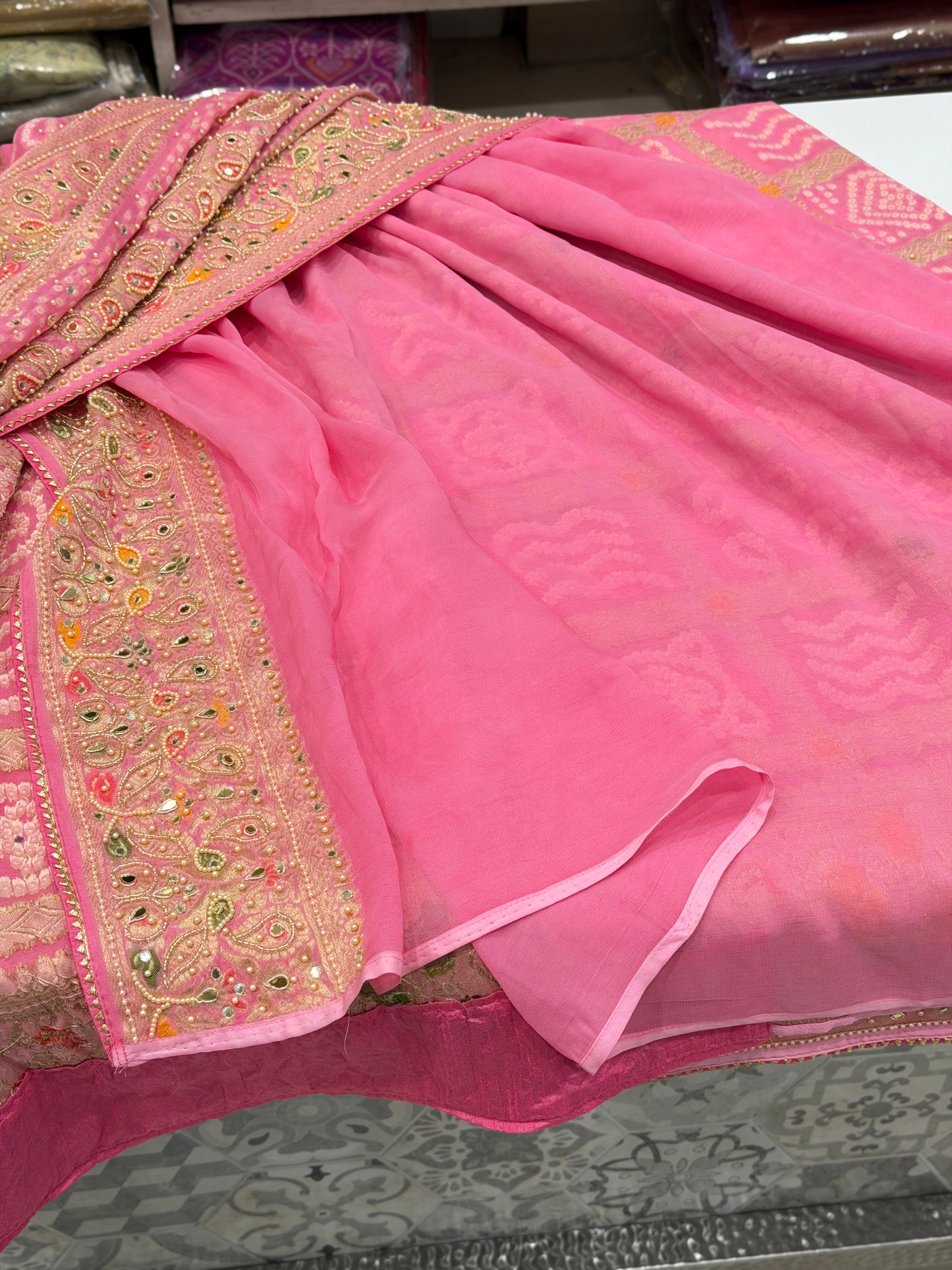 Pink Gharchola Moti Hand Embroidery Saree