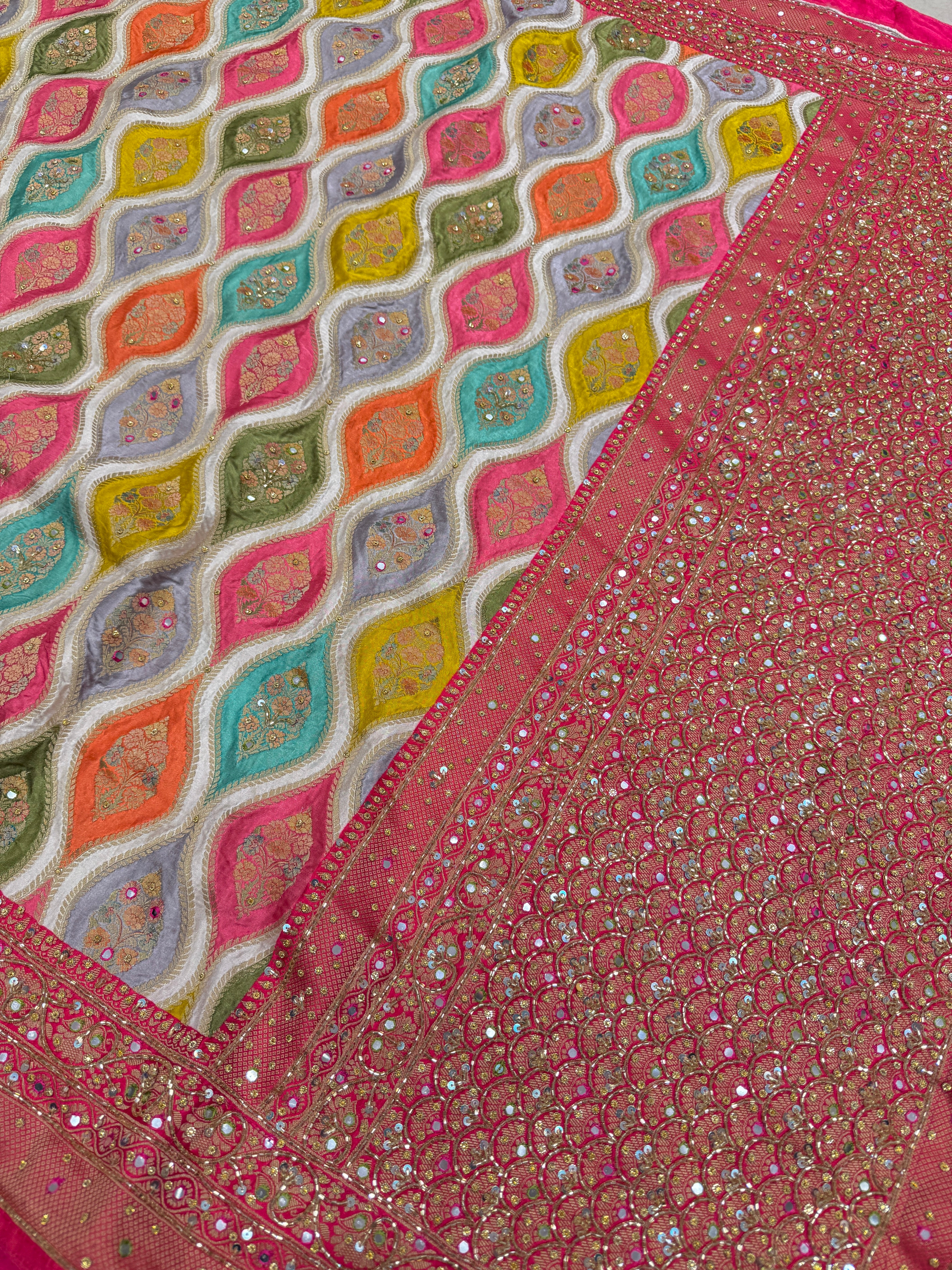 White Rani Rangkat Modal Satin Hand Embroidery Saree