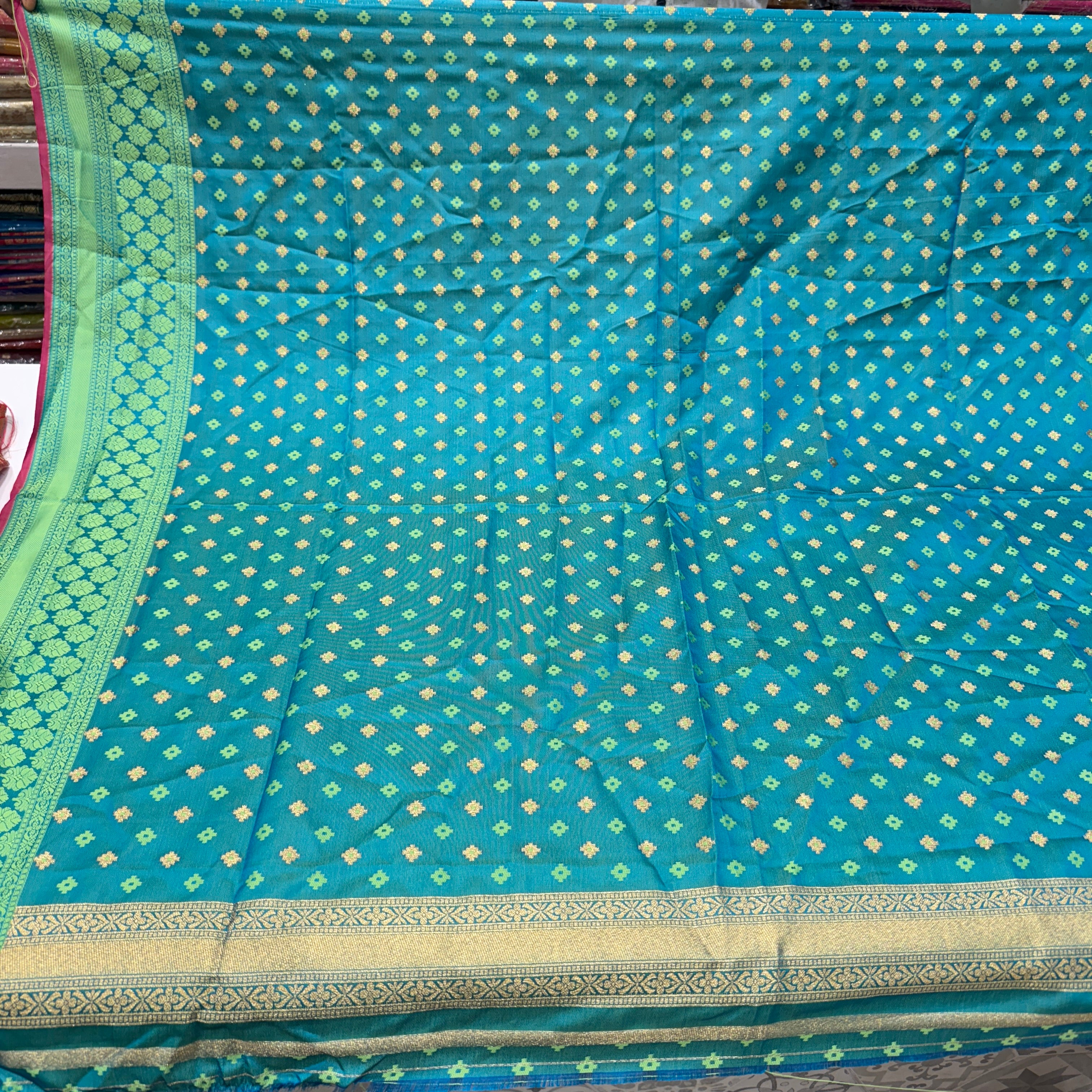 Rama Green Soft Silk Jaquard Blouse Piece