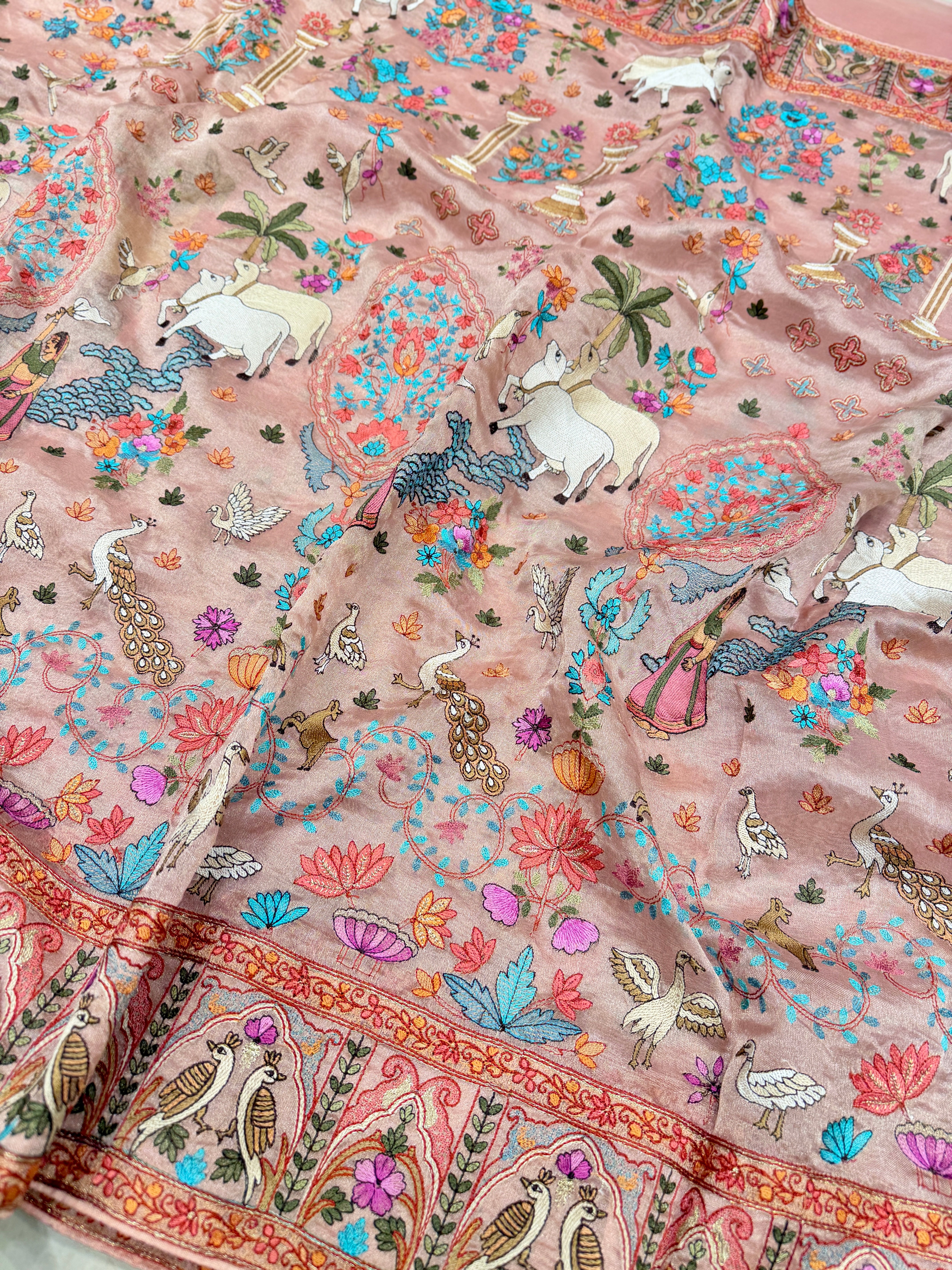 Pink Jamdani Style Embroidery Tissue Silk Saree