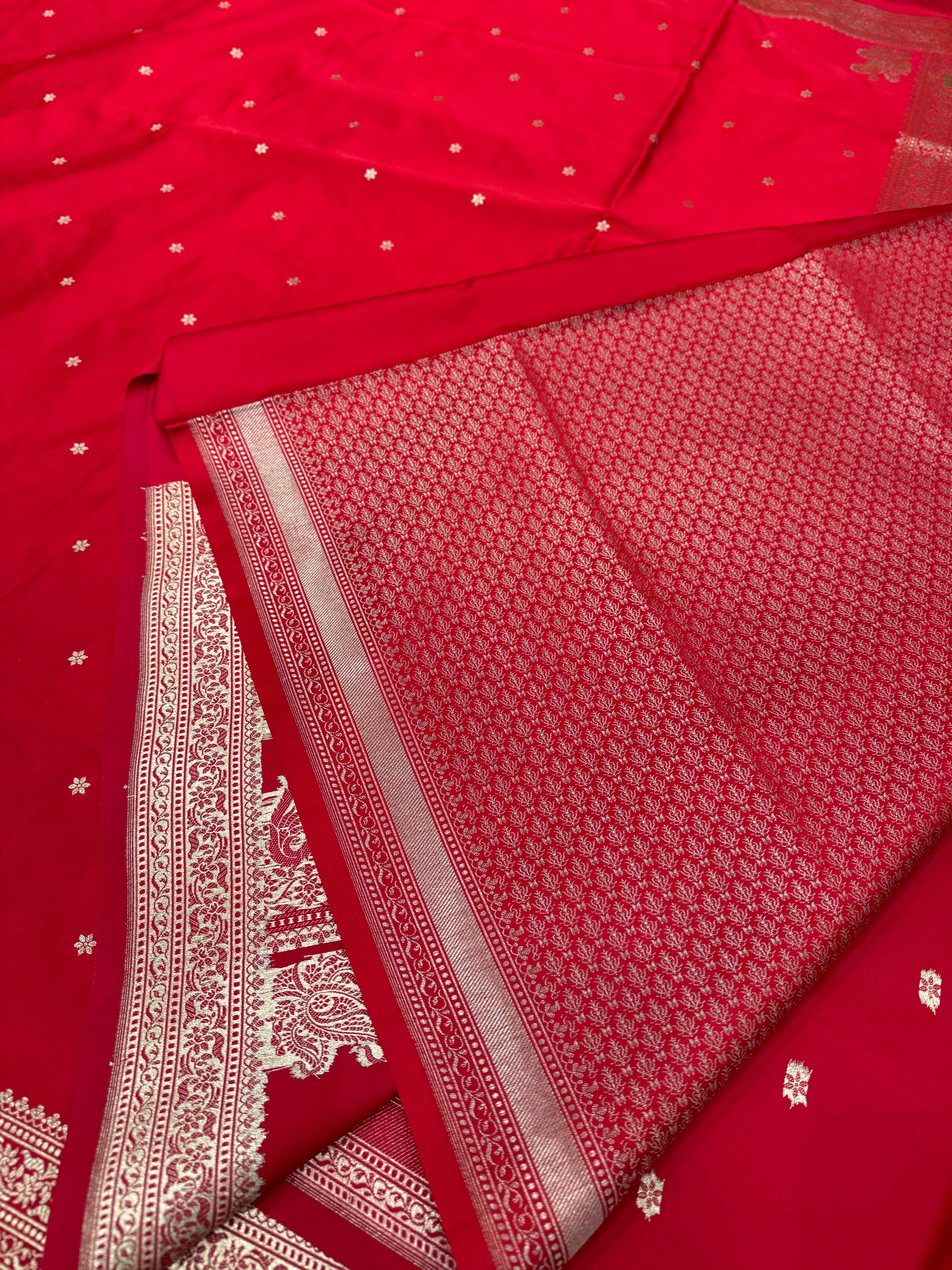 Red Banarasi Silk Star Butti Saree