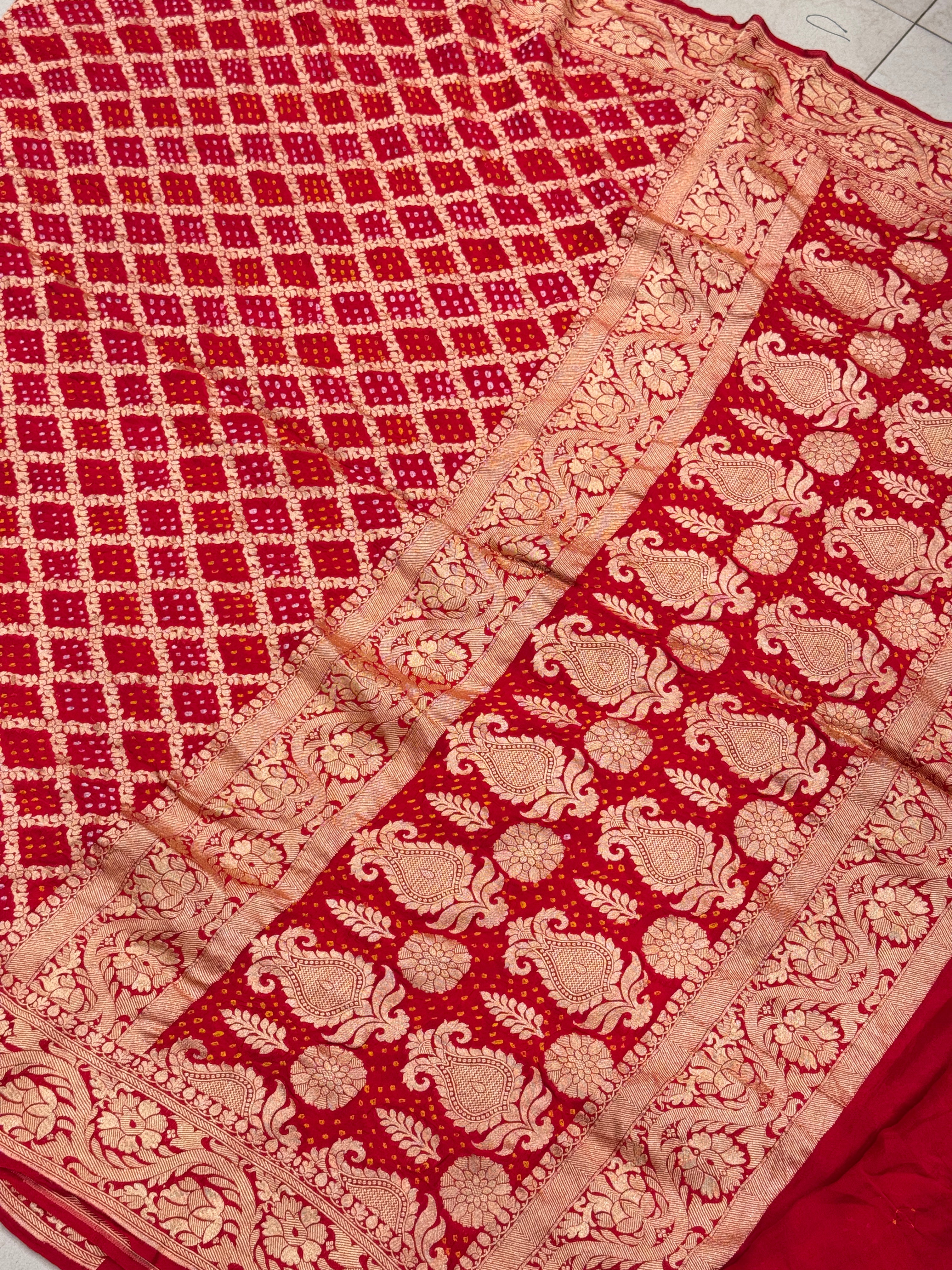 Red Bandhej Bandhini Saree