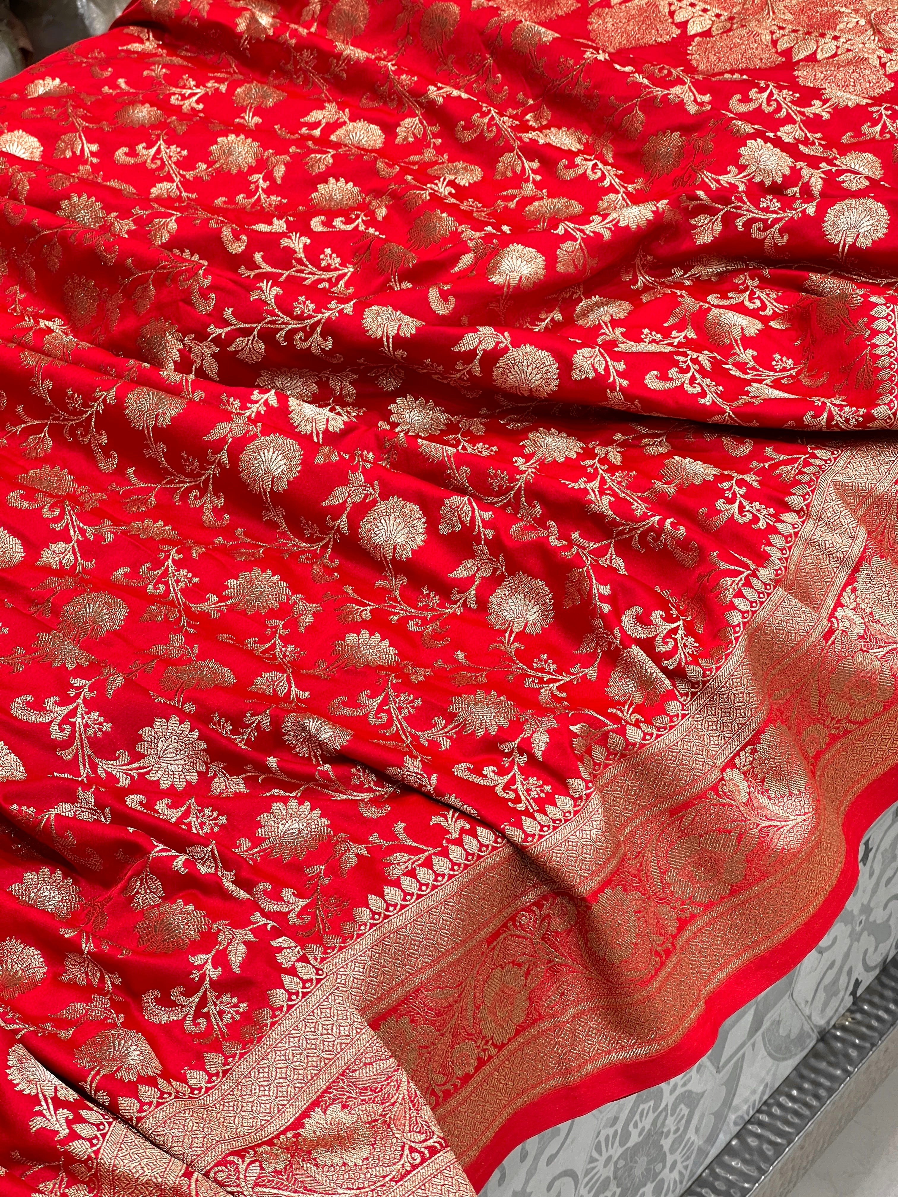 Red Banarasi Silk Small Jaal Saree