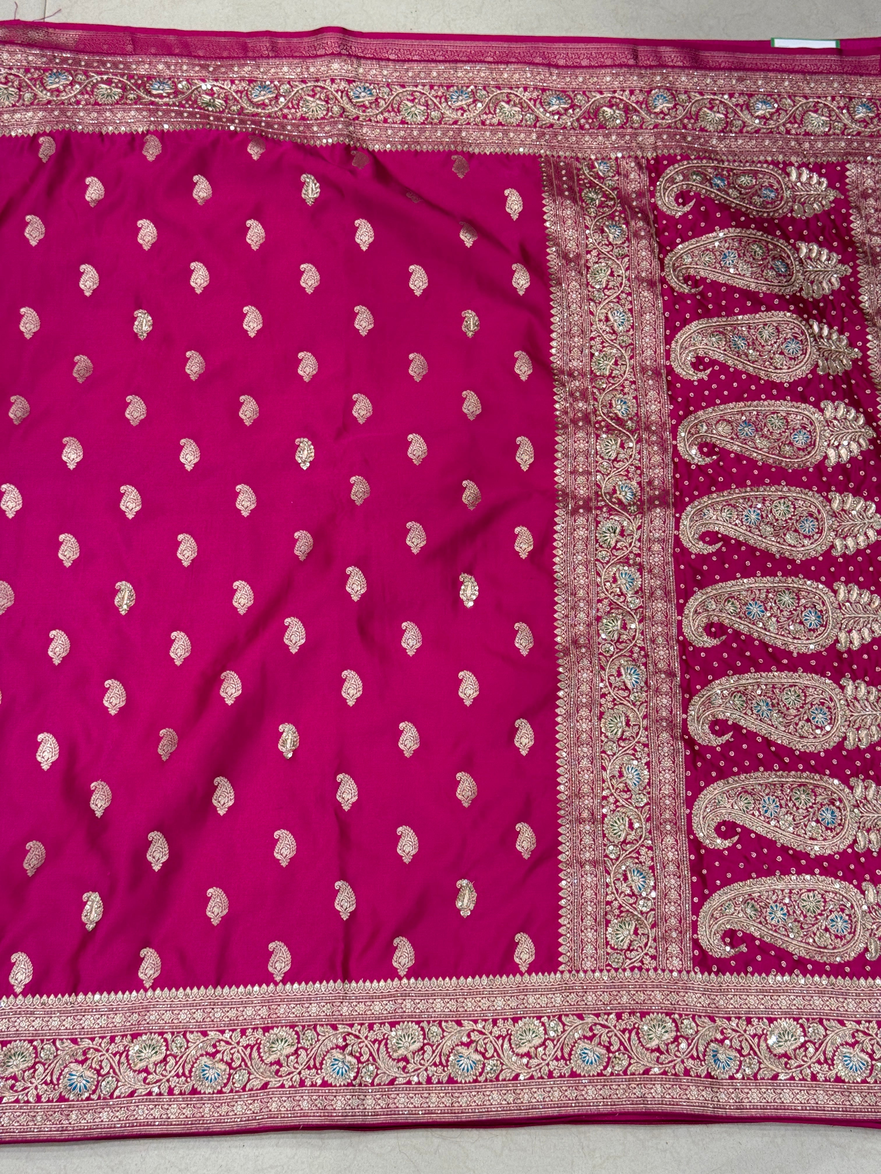 Rani Banarasi Silk Meenakari Border Hand Embroidery Saree