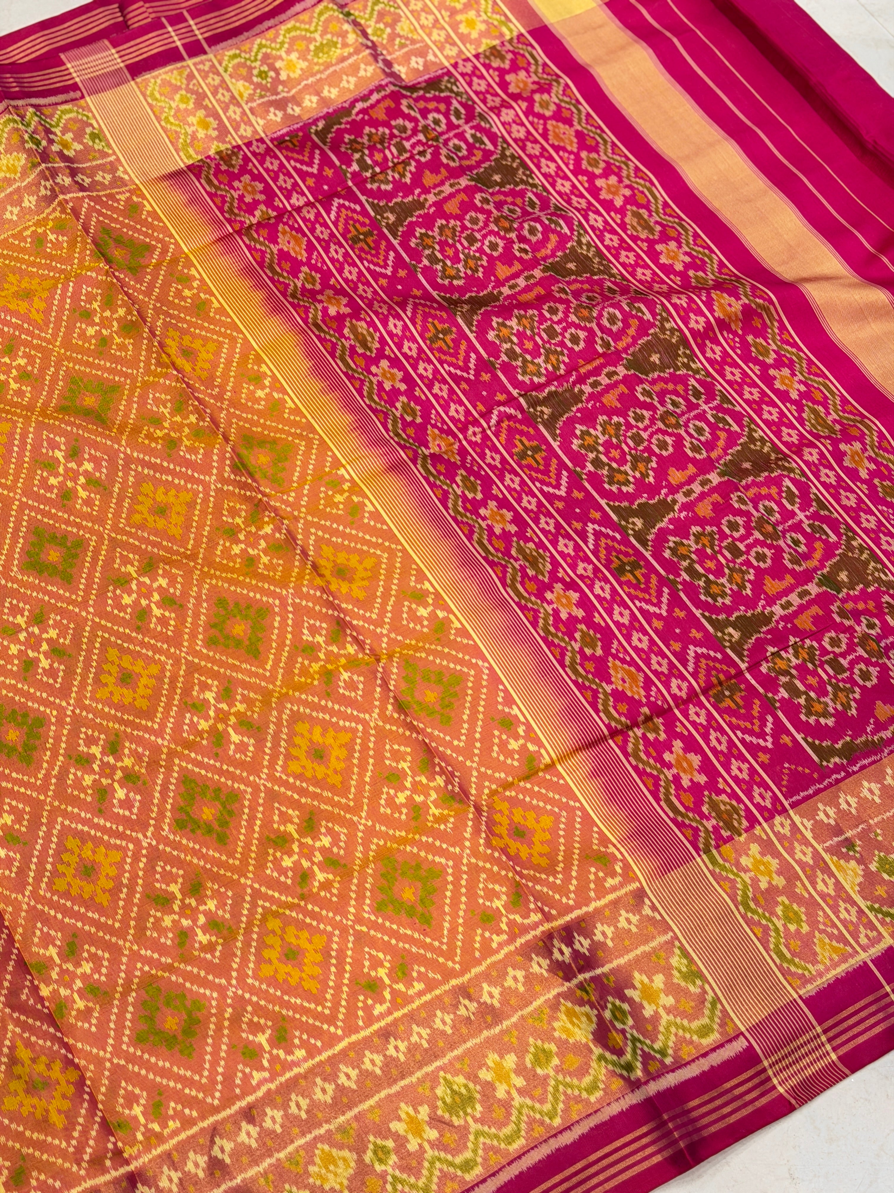 Rust Orange Choktha Bhat Handloom Rajot Ikat Patola Silk Saree