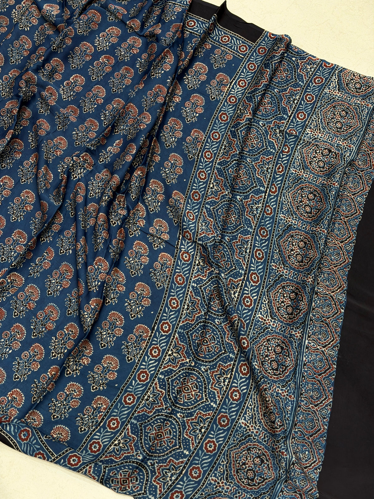 Blue Buttas Ajrakh Hand Block Print Pure Gajji Silk Dupatta