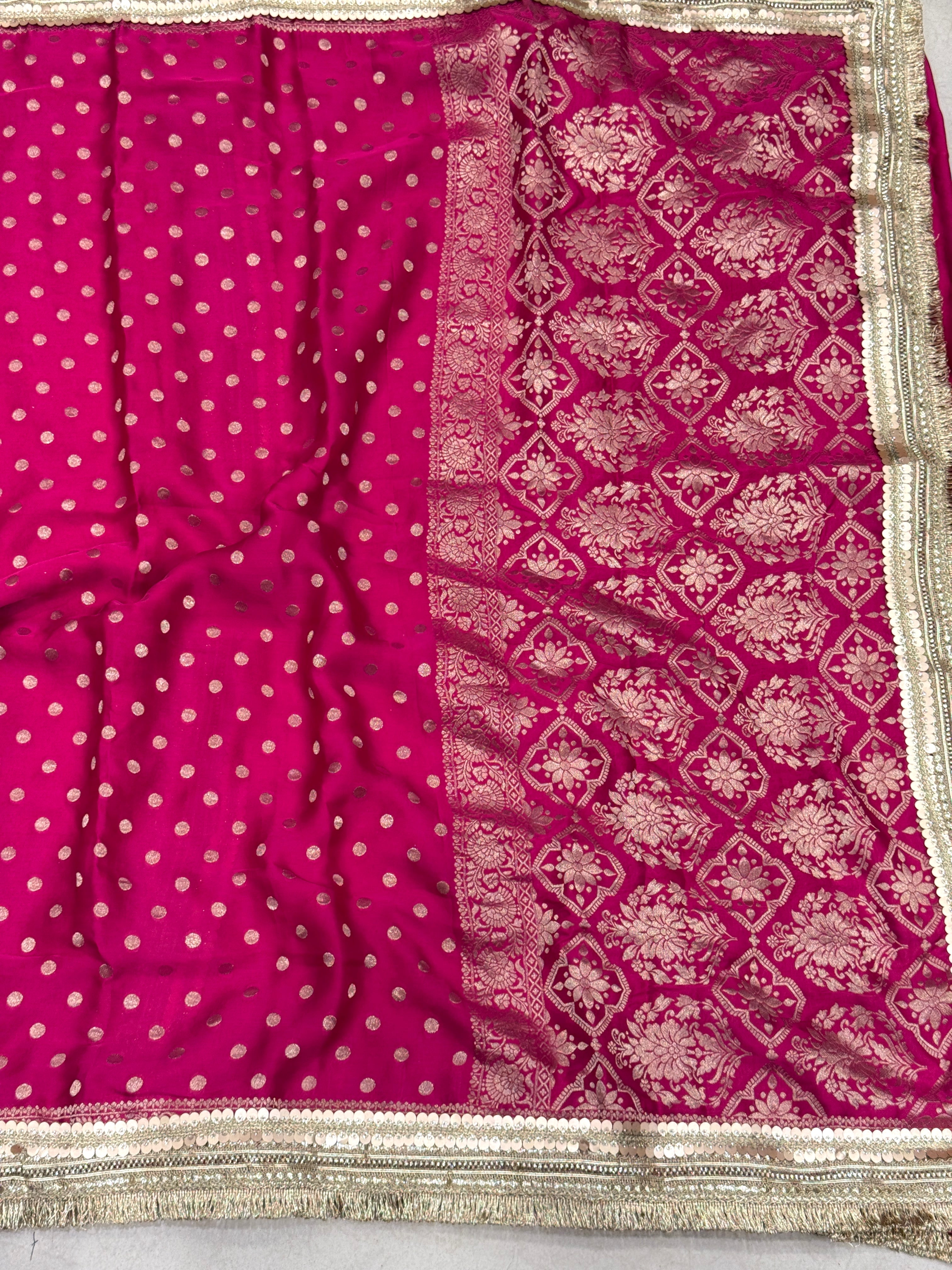 Rani Polka Dot Satin Silk Maharani Lace Saree
