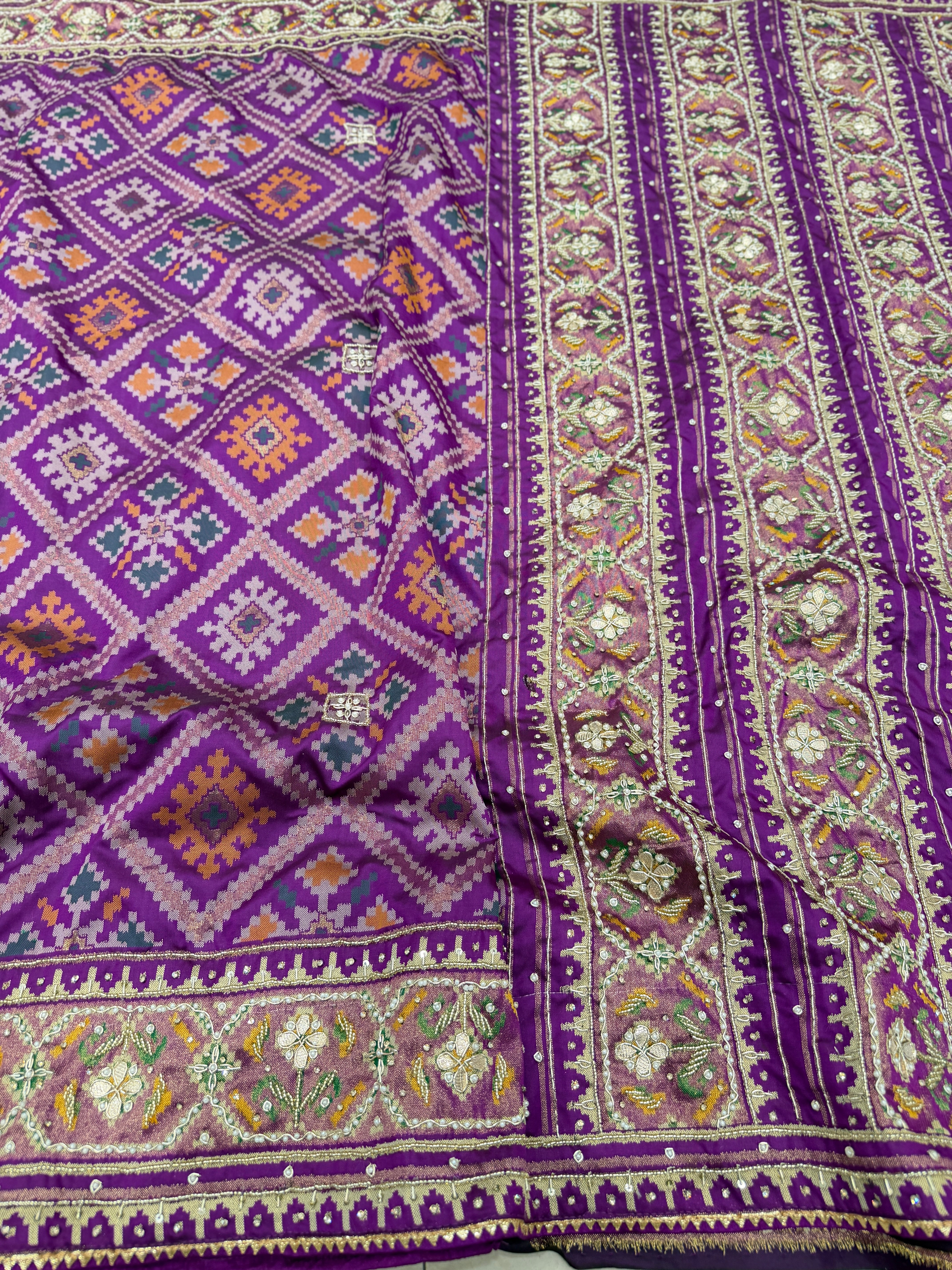 Violet Patola Ratan Chowk Hand Embroidery Saree