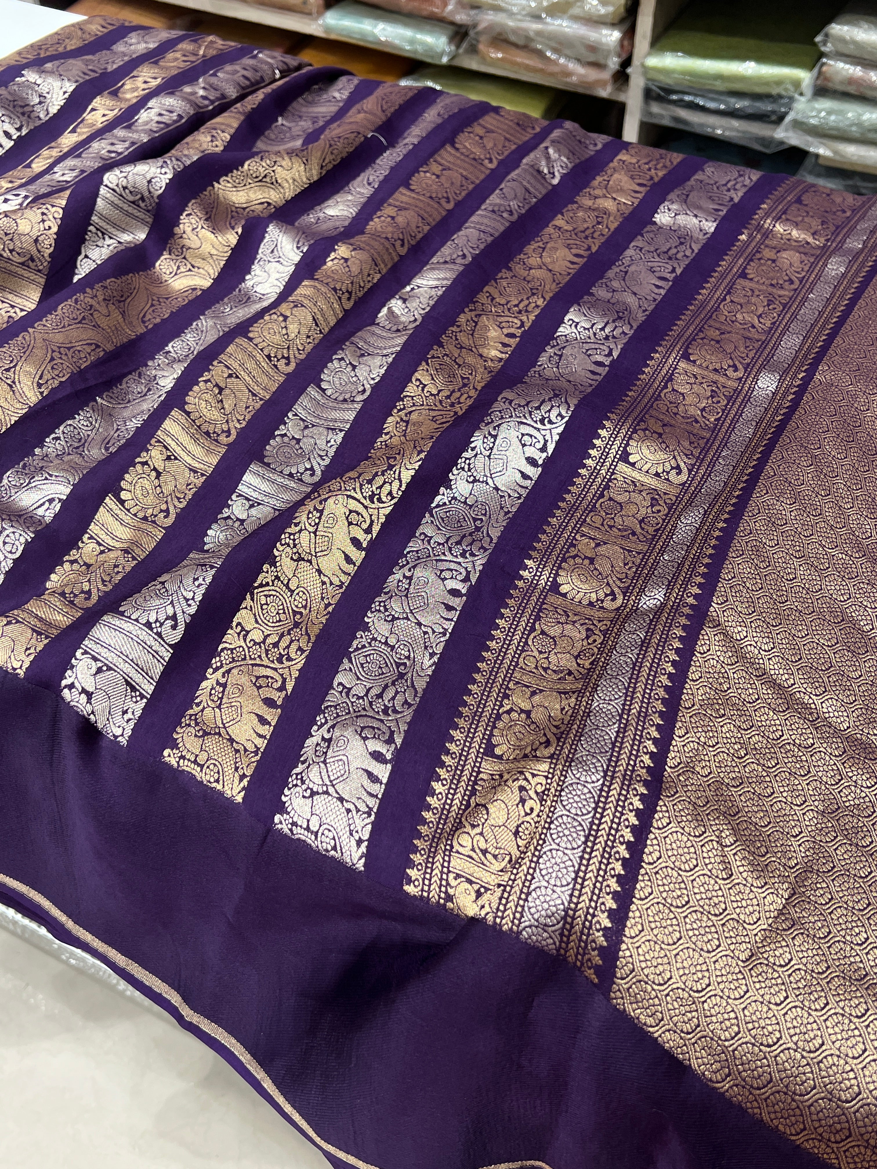 Nita Ambani Inspired Violet Contemporary Banarasi Saree
