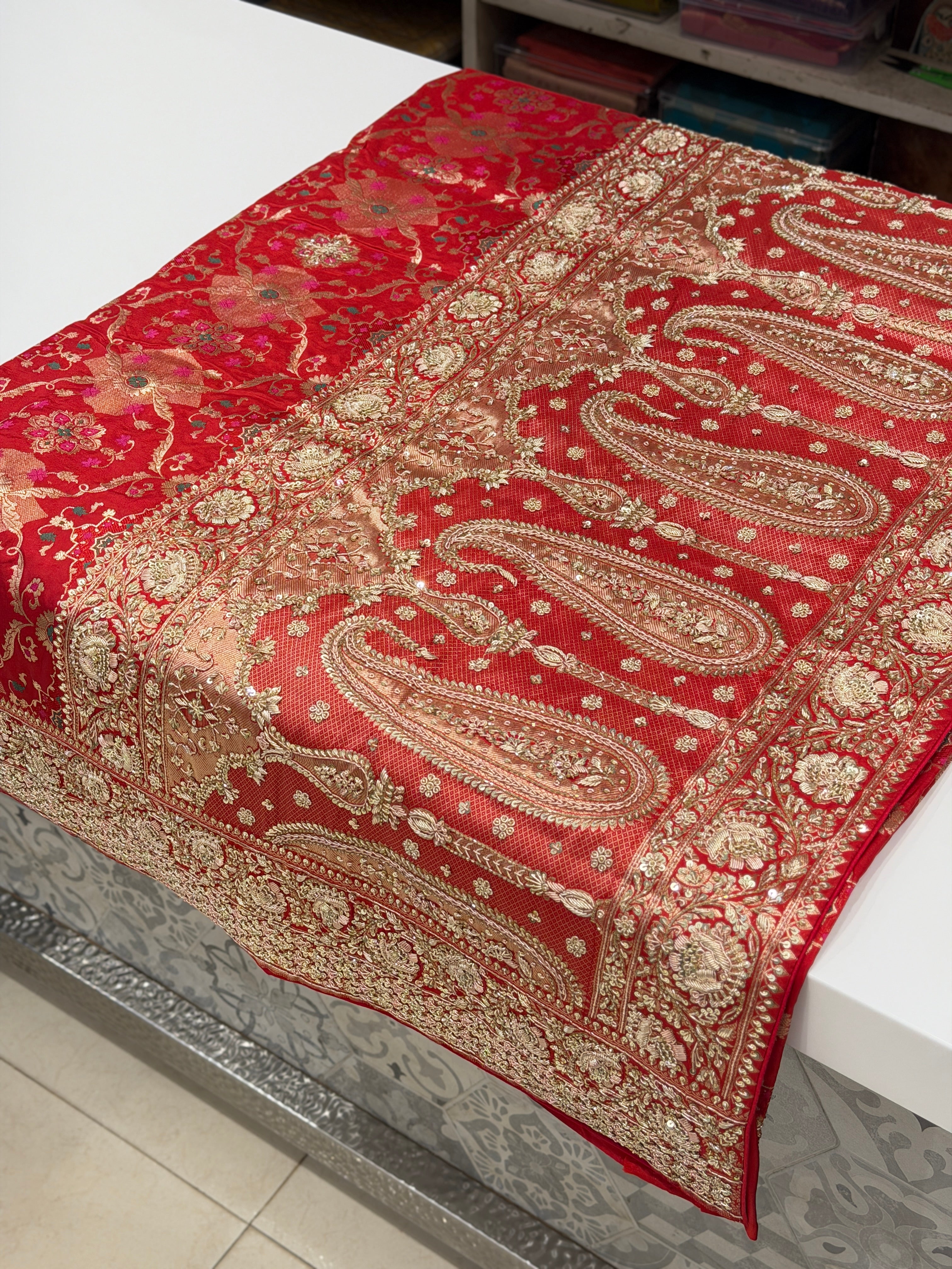 Red Meenakari Handloom Banarasi Pure Katan Zardosi Embroidery Saree