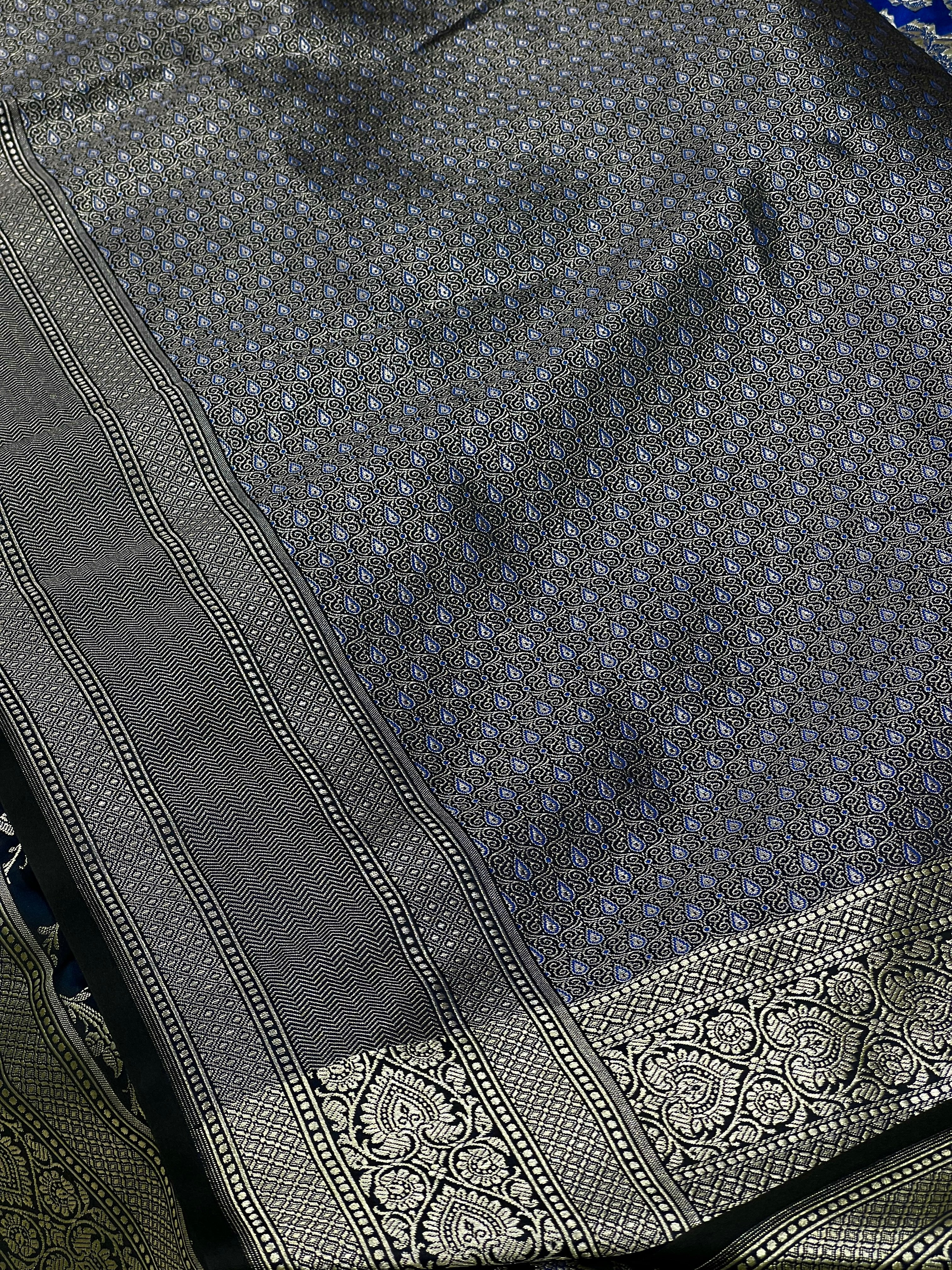 Blackish Blue Banarasi Silk Saree