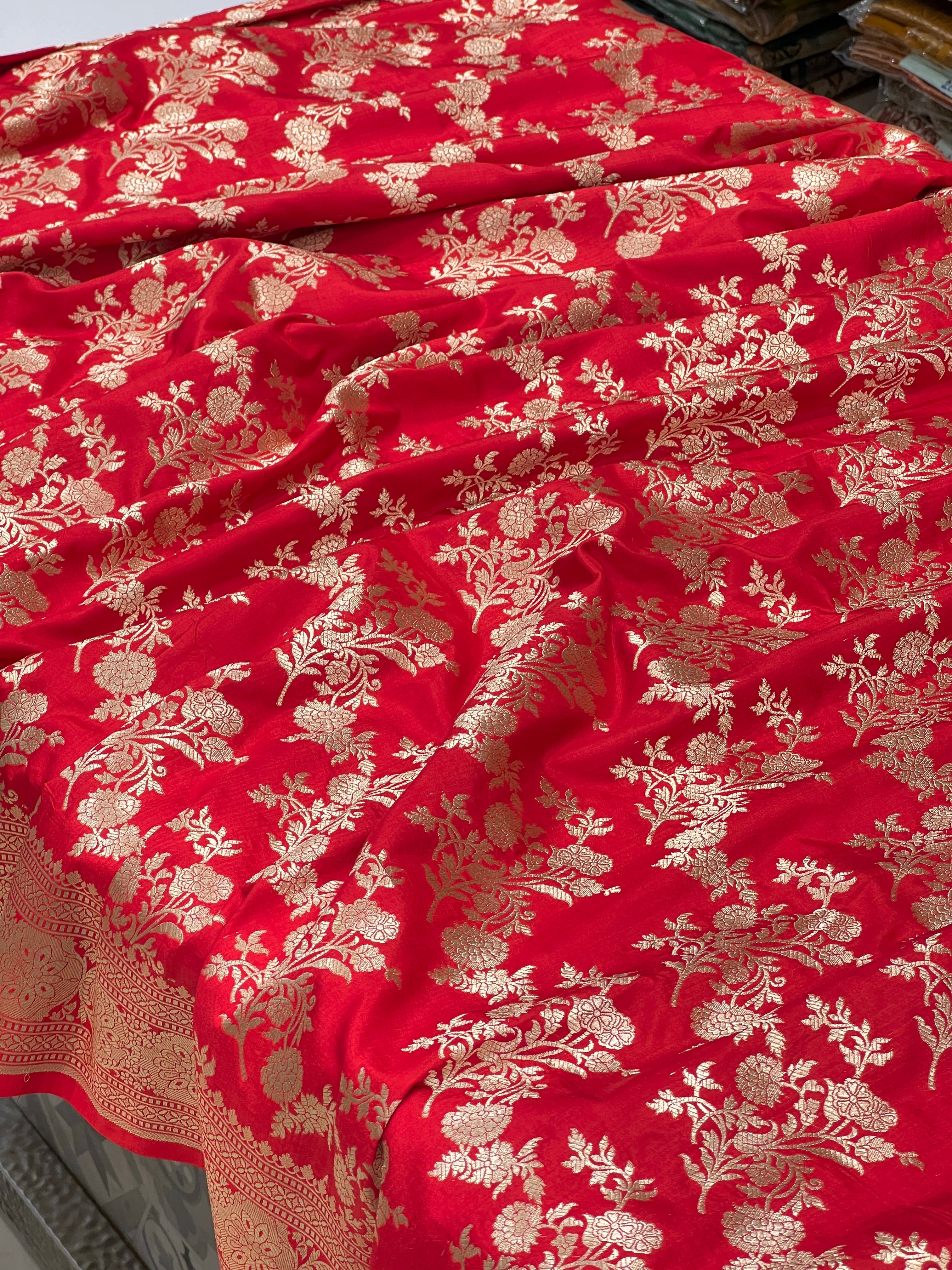 Red Katan Silk Jaal Saree