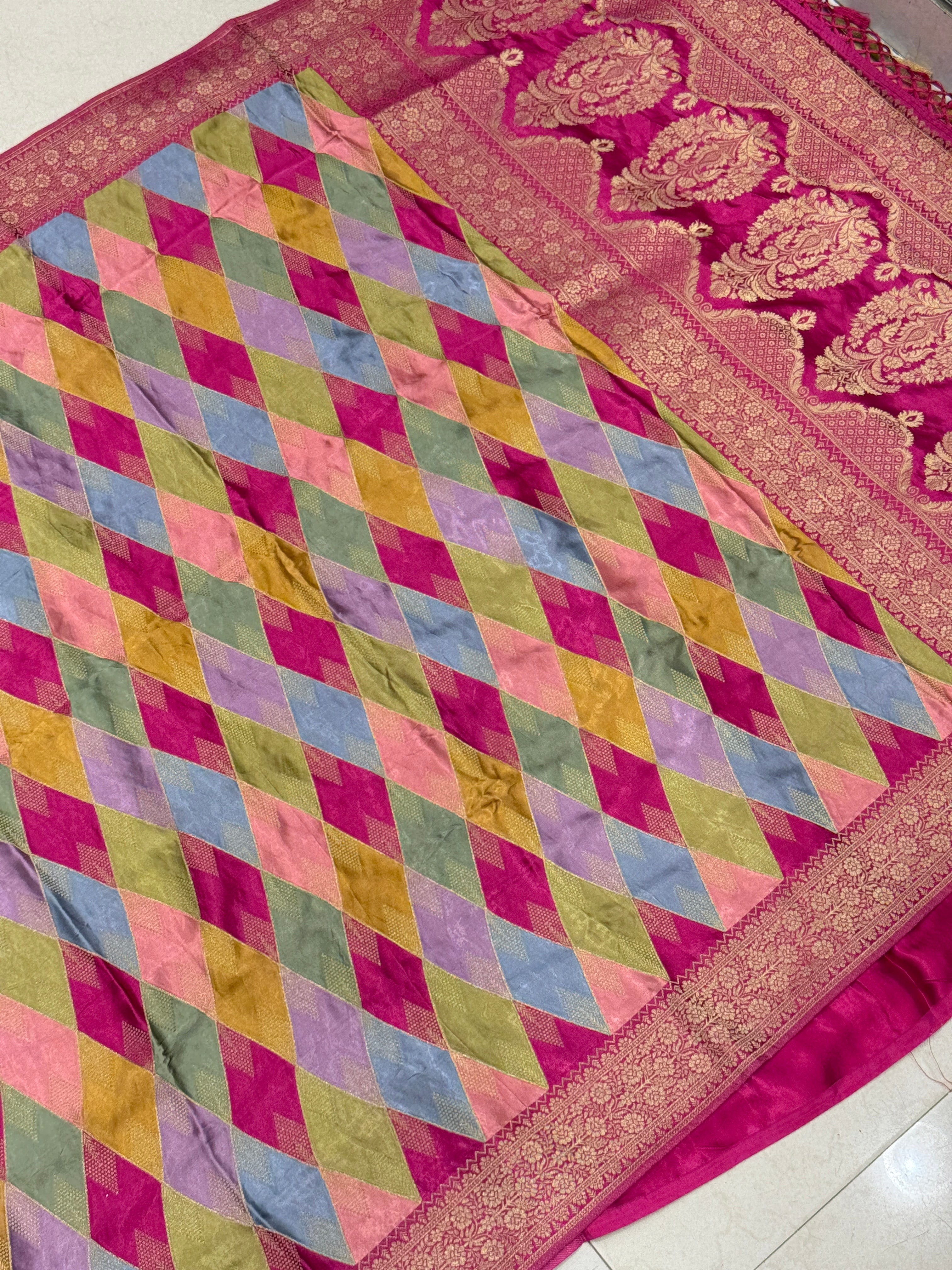 Yellow Rani Contemporary Kaju Katli Design Banarasi Modal Satin Rangkat Saree