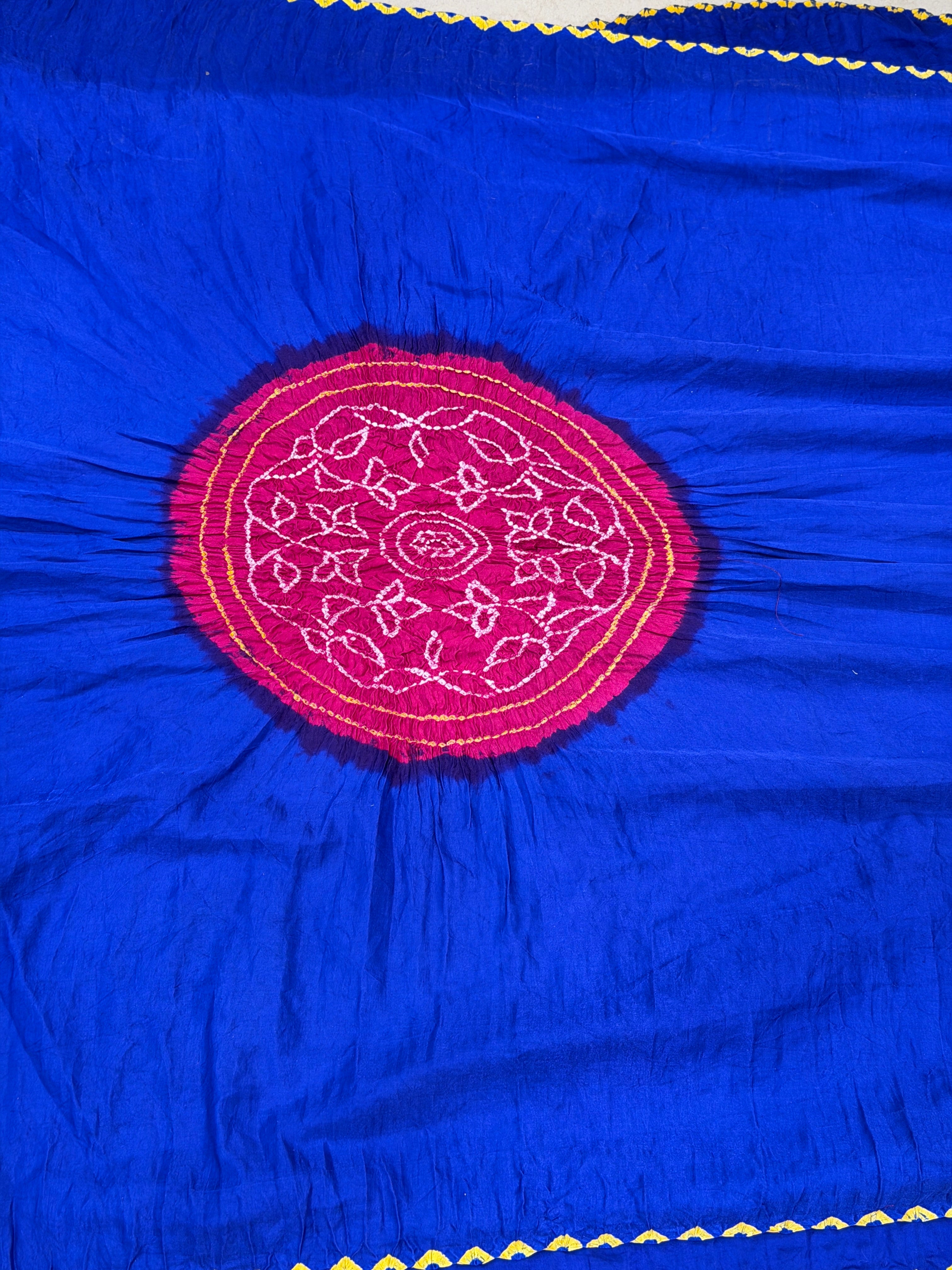 Blue Rani Rasmandal Pure Gajji Silk Rai Bandhej Hand Made Saree