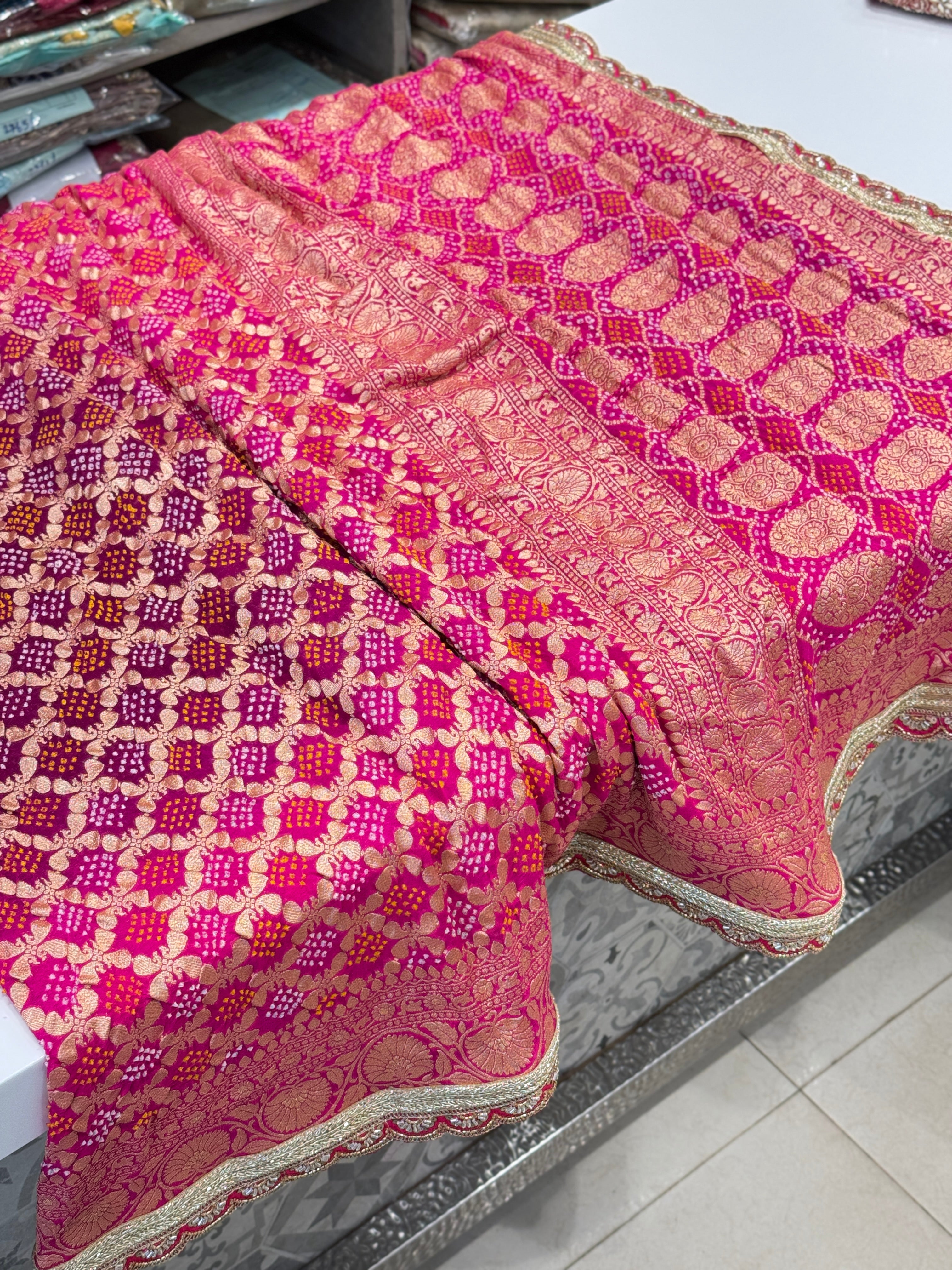 Rani Magenta Maharani Edit Bandhej Saree